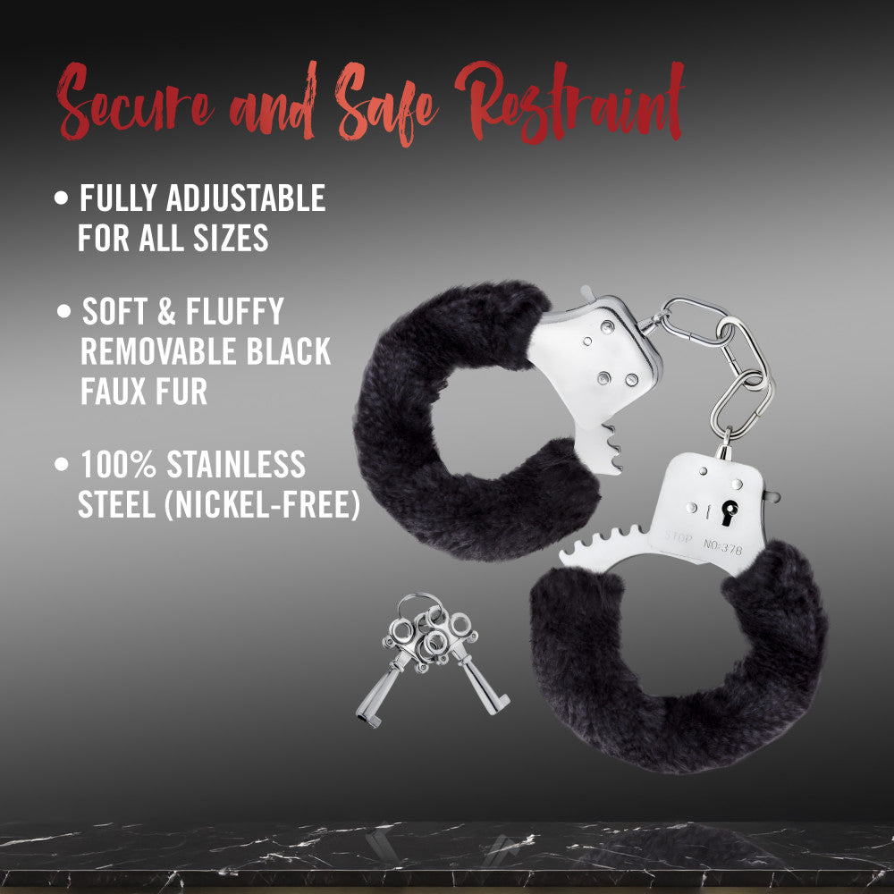 Temptasia By Blush® | Beginner Cuffs – Lightweight Bondage Handcuffs With Safety Release – Fully Adjustable With 2 Keys - Black Fur、mySite、bottomscart