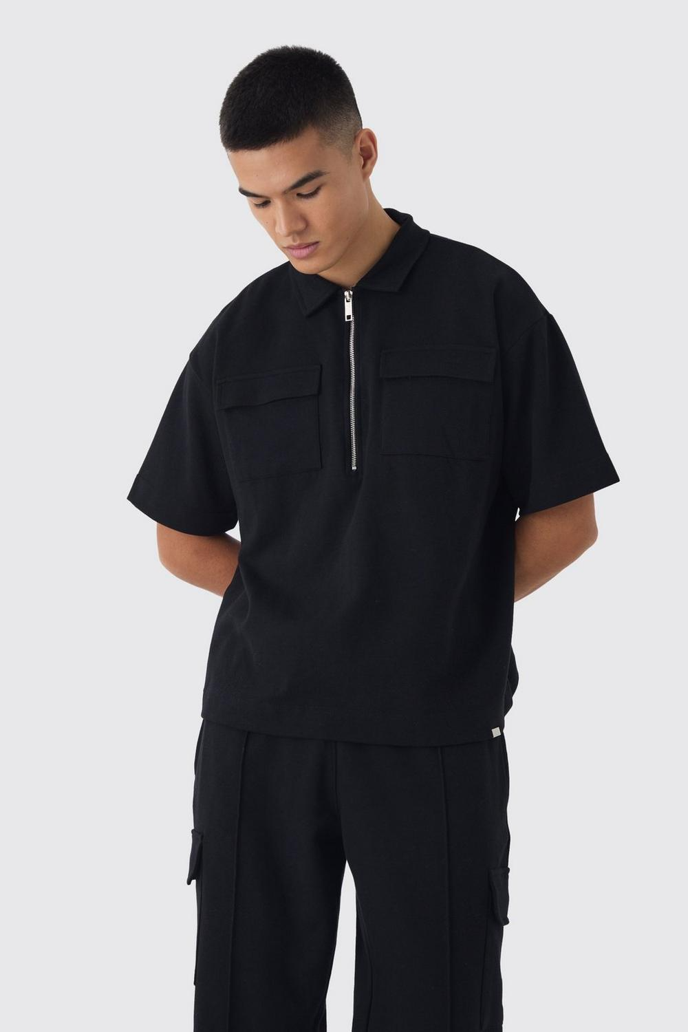  Boohooman Oversized Interlock Half Zip Cargo Polo And Jogger Set black、mySite、justintrudeaud