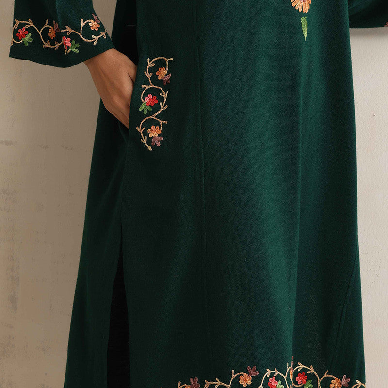 Woolen Kurta For Women | Kashmiri Embroidered | Green、mySite、camillekostekn