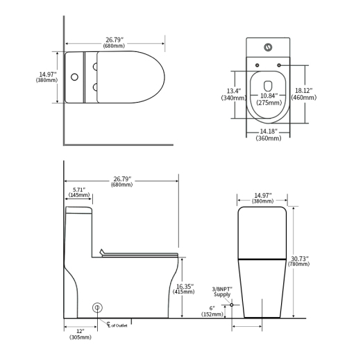1.1/1.6 GPF Elongated Comfort Height Floor Mounted One-Piece Toilet, CUPC Certified, WaterSense Cetified, Ceramic, White Color, Soft Close Seat、、xpatfood