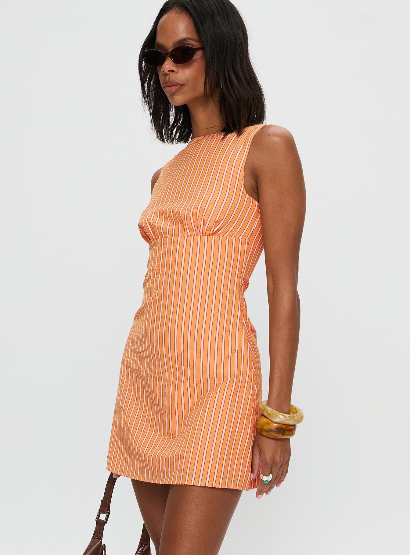 Ellesandra Boat Neck Mini Dress Orange Stripe、mySite、solidvoid