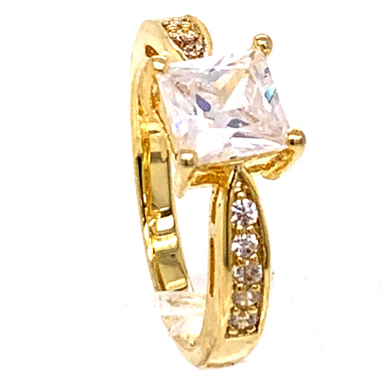 CZ Center Stone With CZ Accents Gold Over Brass Ring / FSR0003、mySite、dreamappss