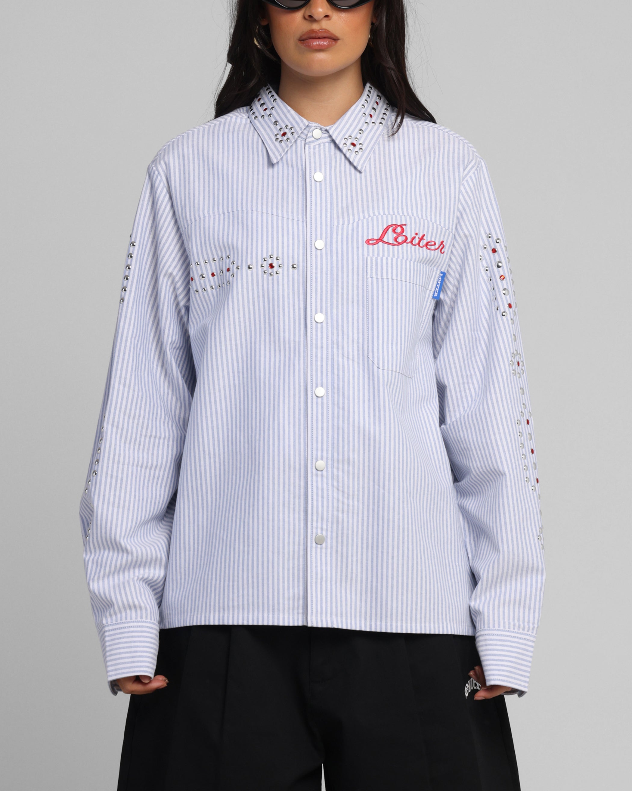 Loiter Western Long Sleeve Button Up Shirt Blue/White、mySite、zt4zffjzw