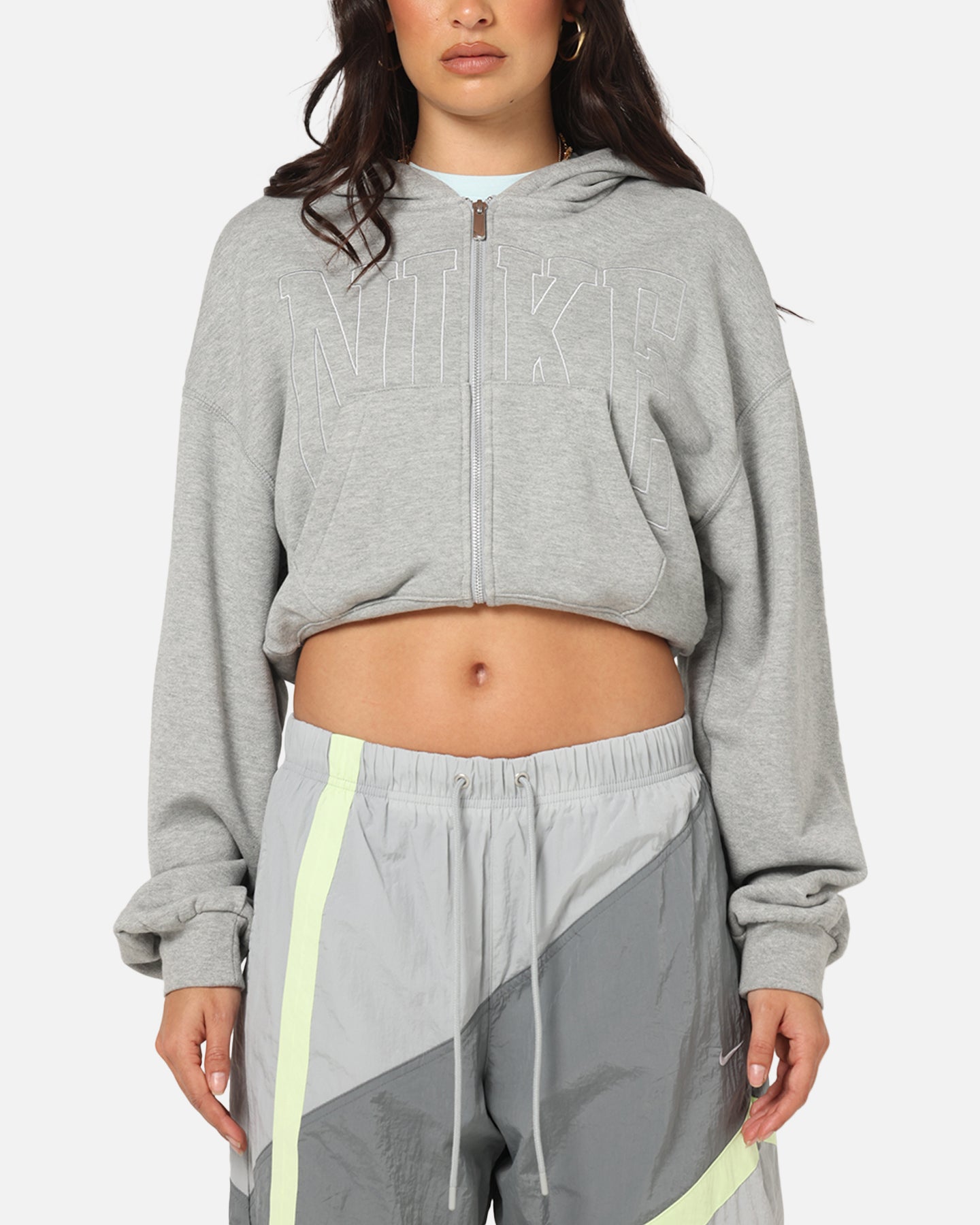 Nike Women's Sportswear Full-Zip Cropped French Terry Hoodie Grey、mySite、zt4zffjzw