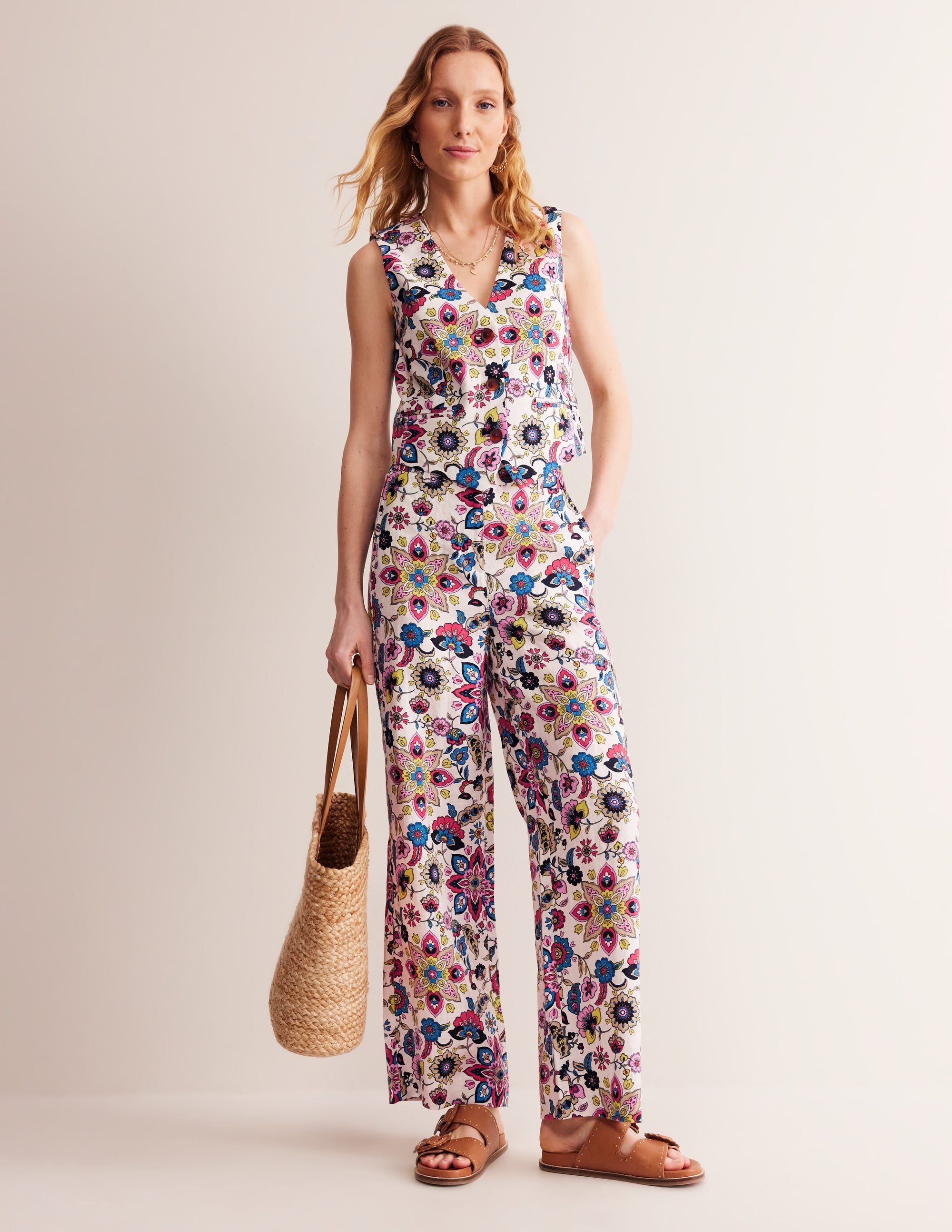  Westbourne Linen Trousers-Ivory, Botanical Sprig、mySite、ashleygrahame