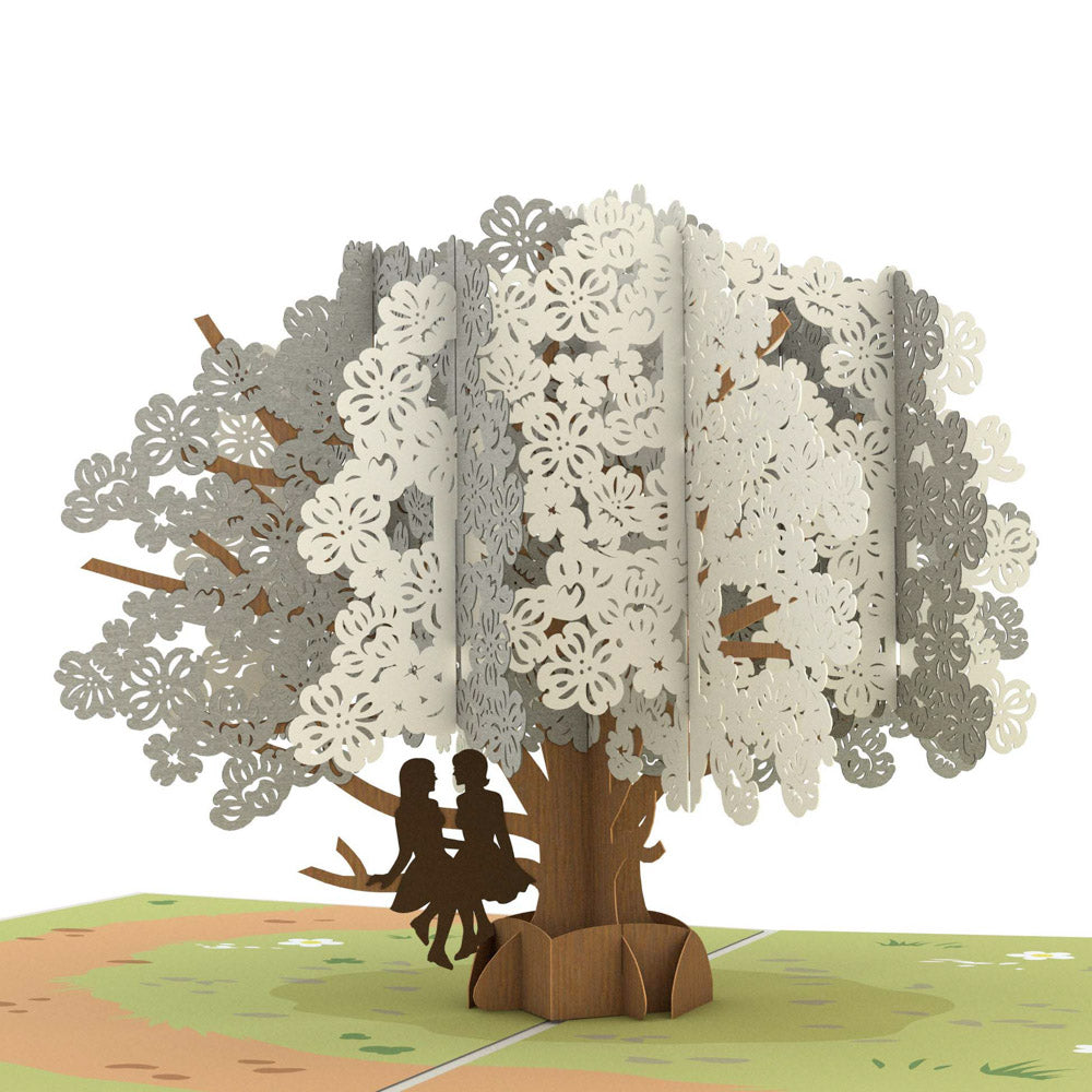 Dogwood Love Scene Gray Same Sex Female Pop-Up Card、mySite、solidvoid