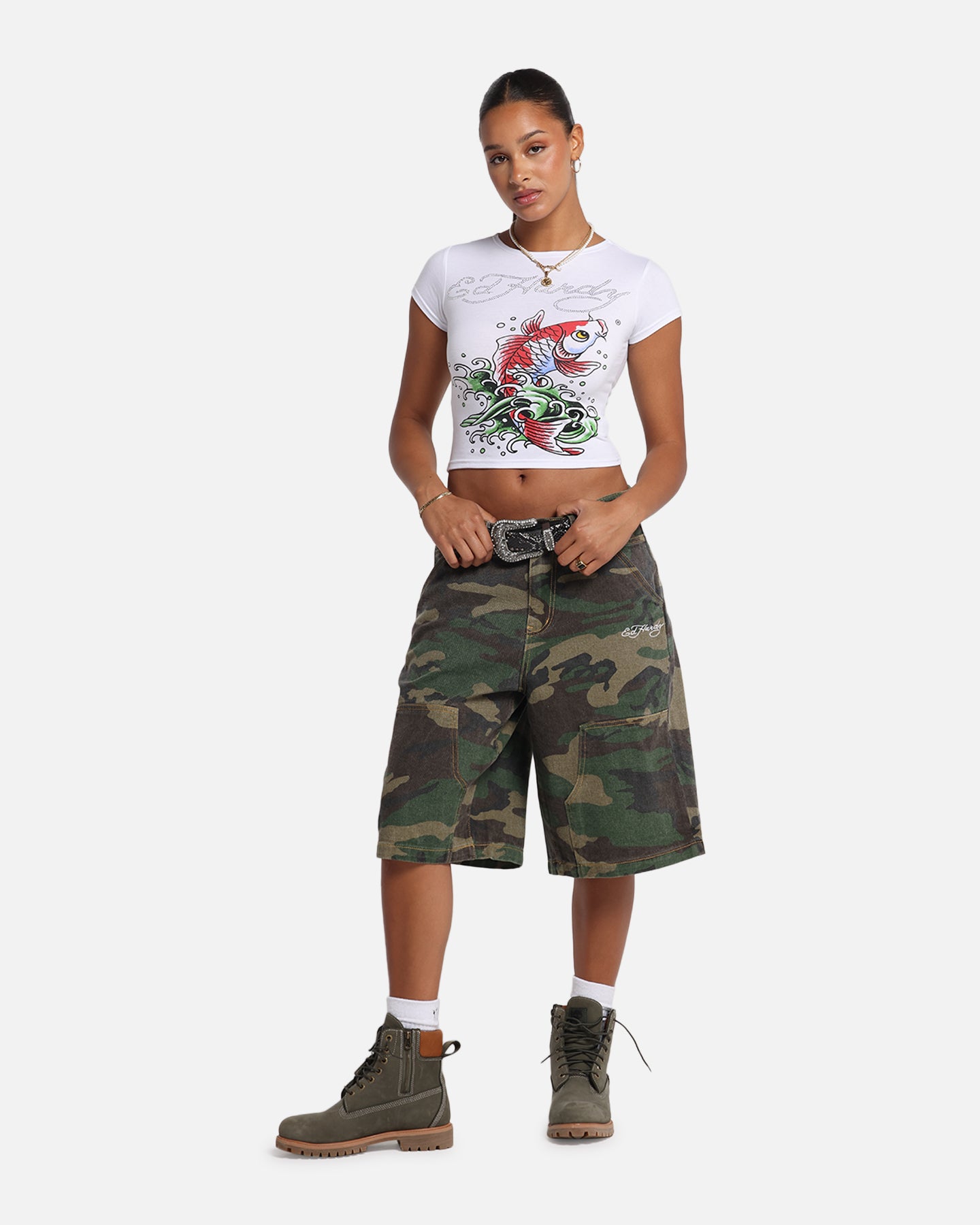 Ed Hardy Women's Koi Baby T-Shirt White、mySite、zt4zffjzw