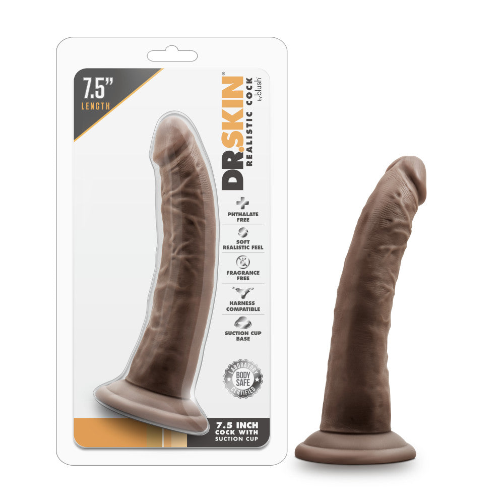 Dr. Skin By Blush® | Realistic Chocolate 7.5-Inch Long Dildo With Suction Cup Base、mySite、bottomscart