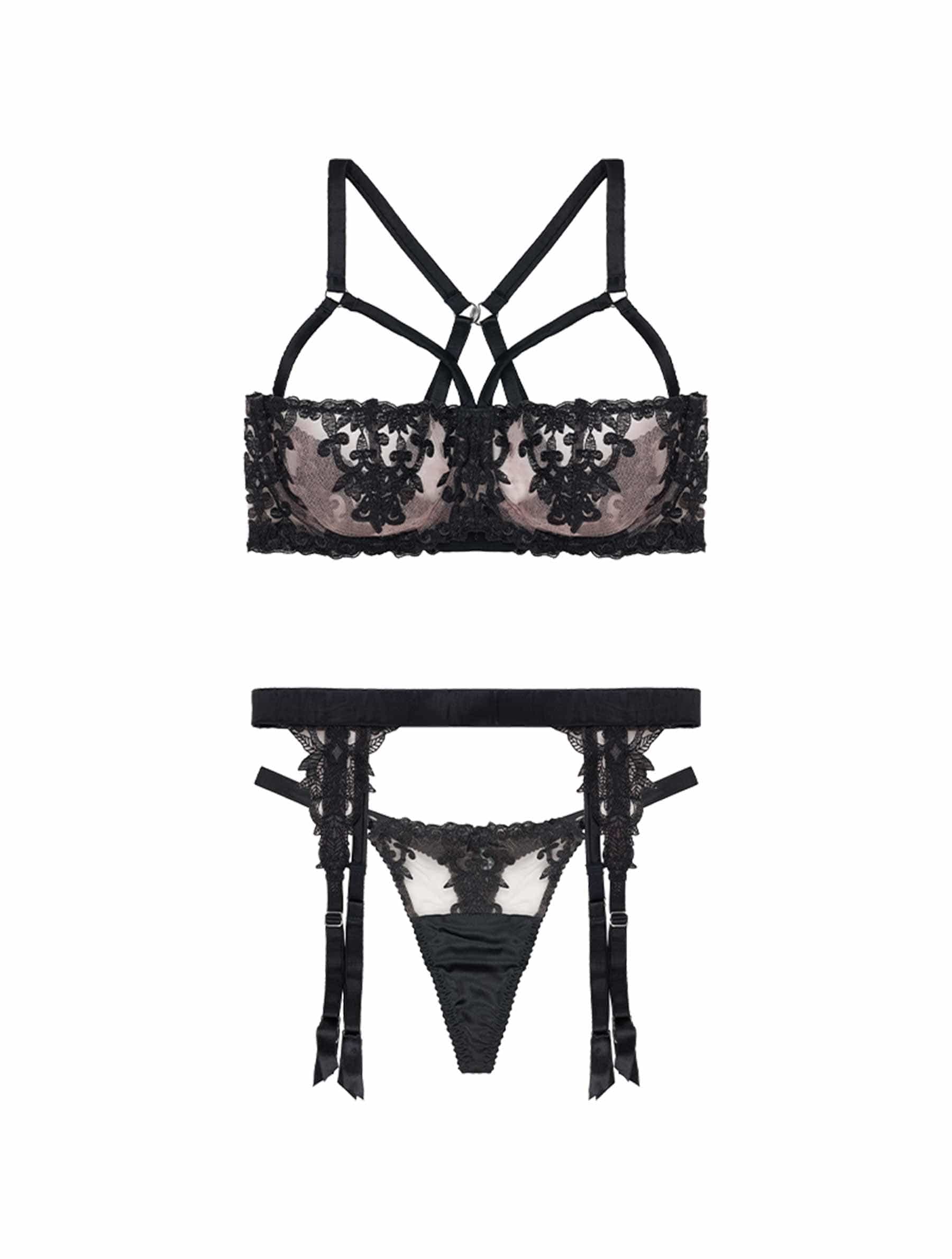  Onyx Strap Balcony Bra, Thong & Suspender、mySite、justintrudeaud