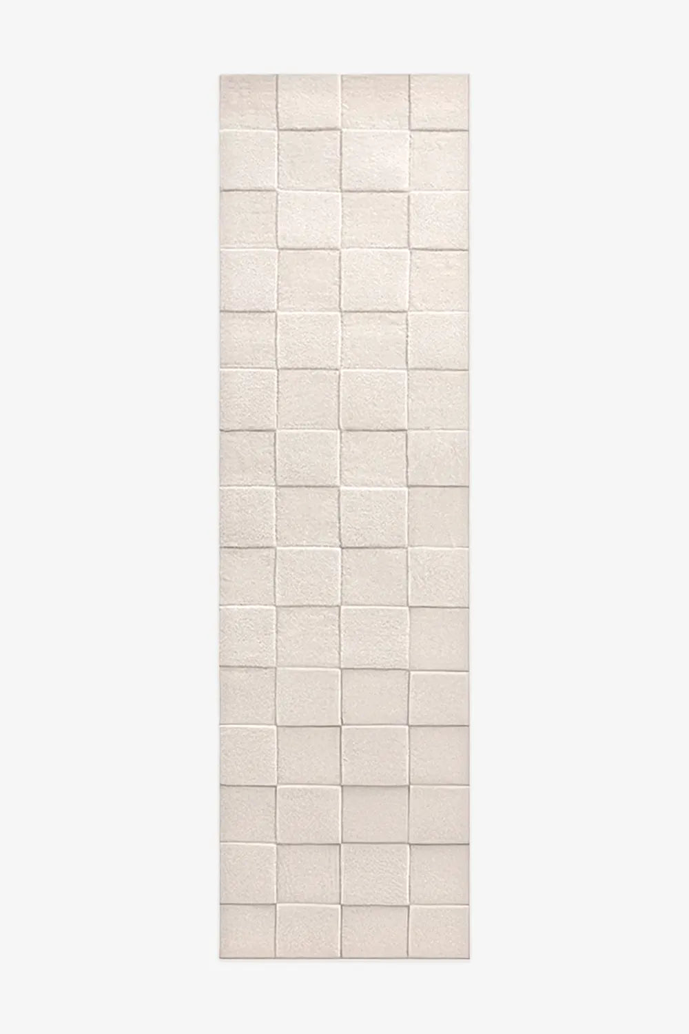 Soft Cream Checkered Hand Tufted Wool Runner Rug、mySite、gigharbornorthrealestate