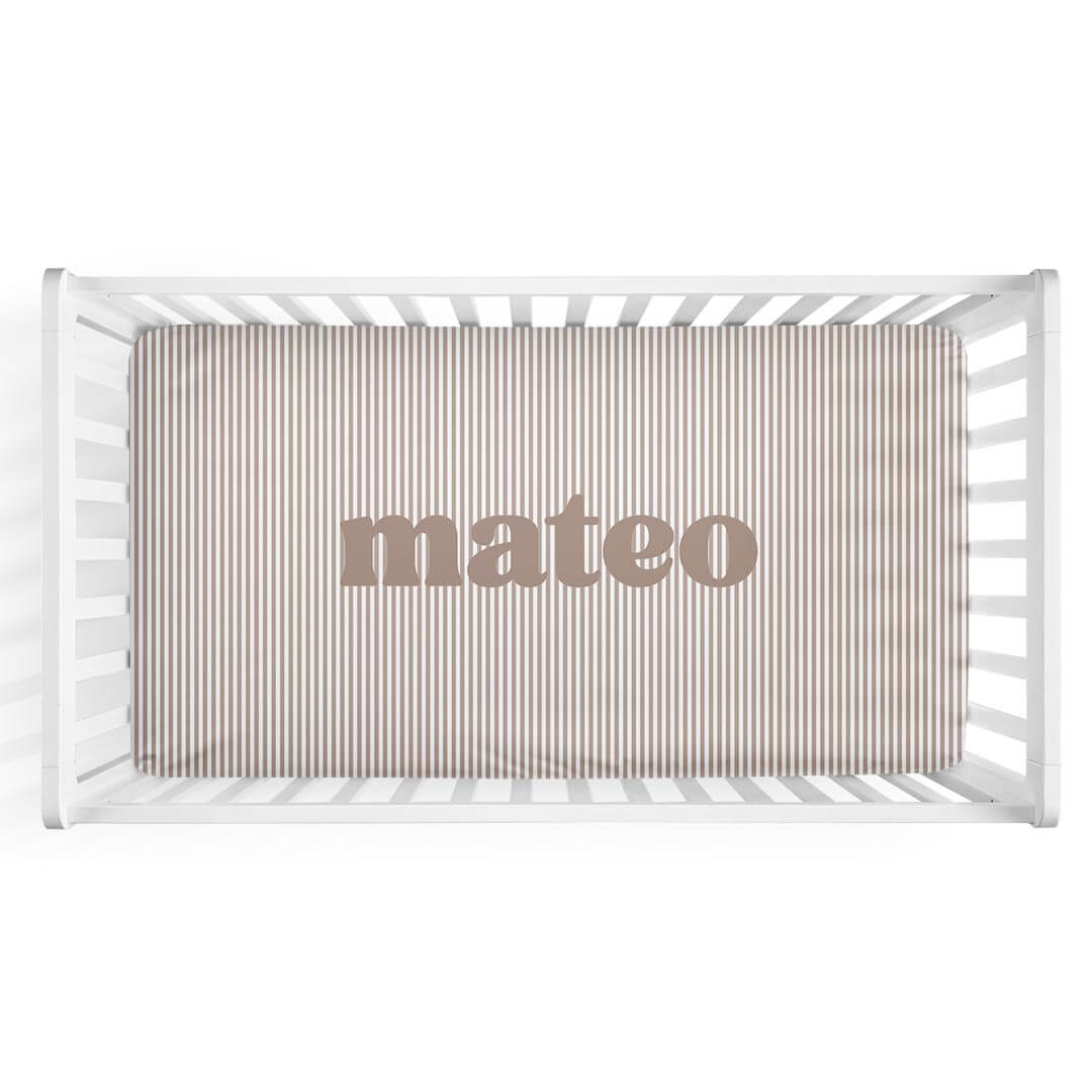  Mocha Stripes Personalized Crib Sheet、mySite、layawaytickets
