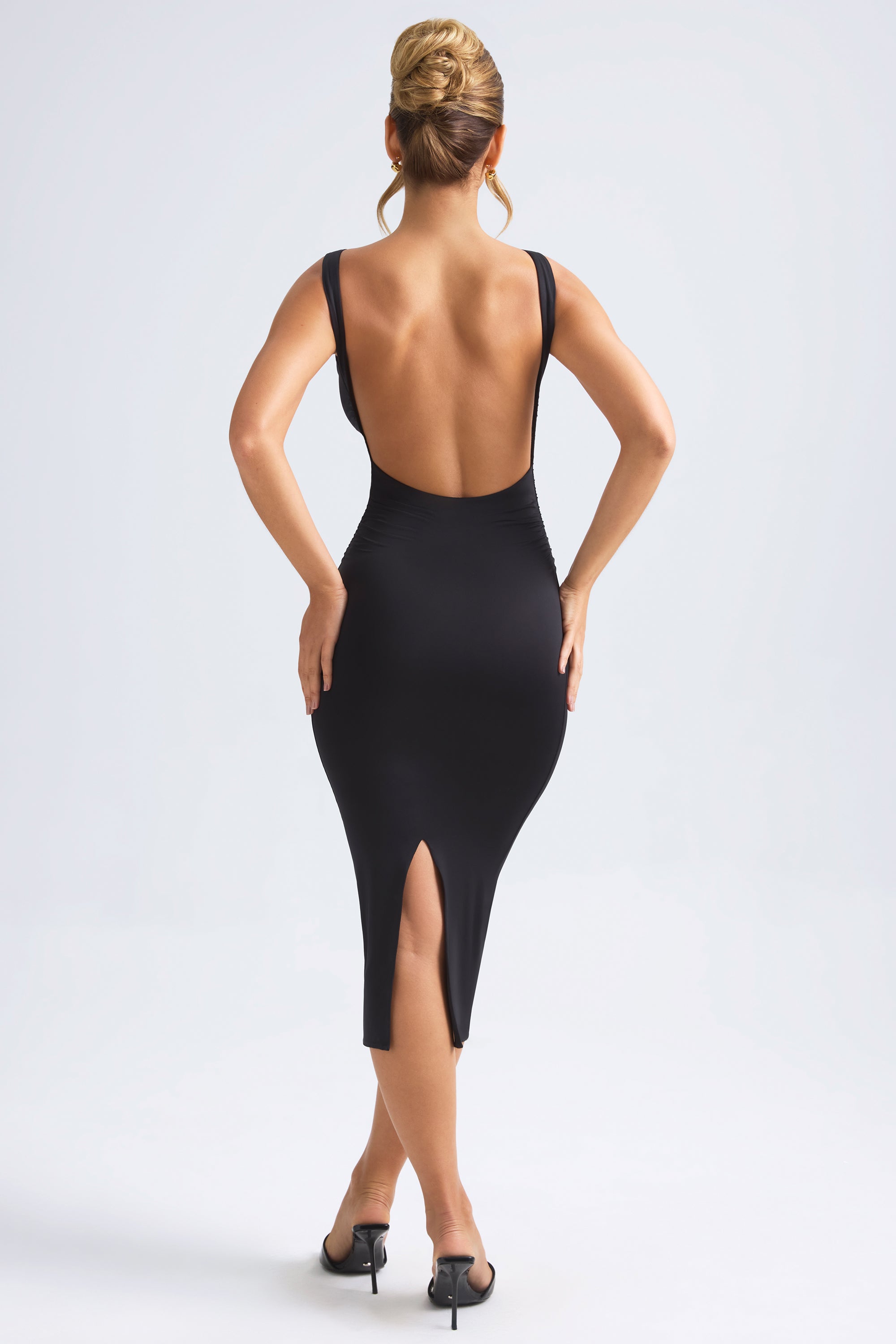 Ruched Open-Back Midaxi Dress in Black、mySite、solidvoid