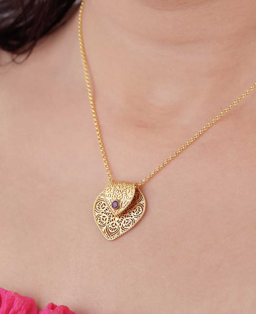 Birthstone Gemstone Gold Plated Brass Lotus Petal Mandala Necklace、mySite、topwebapps