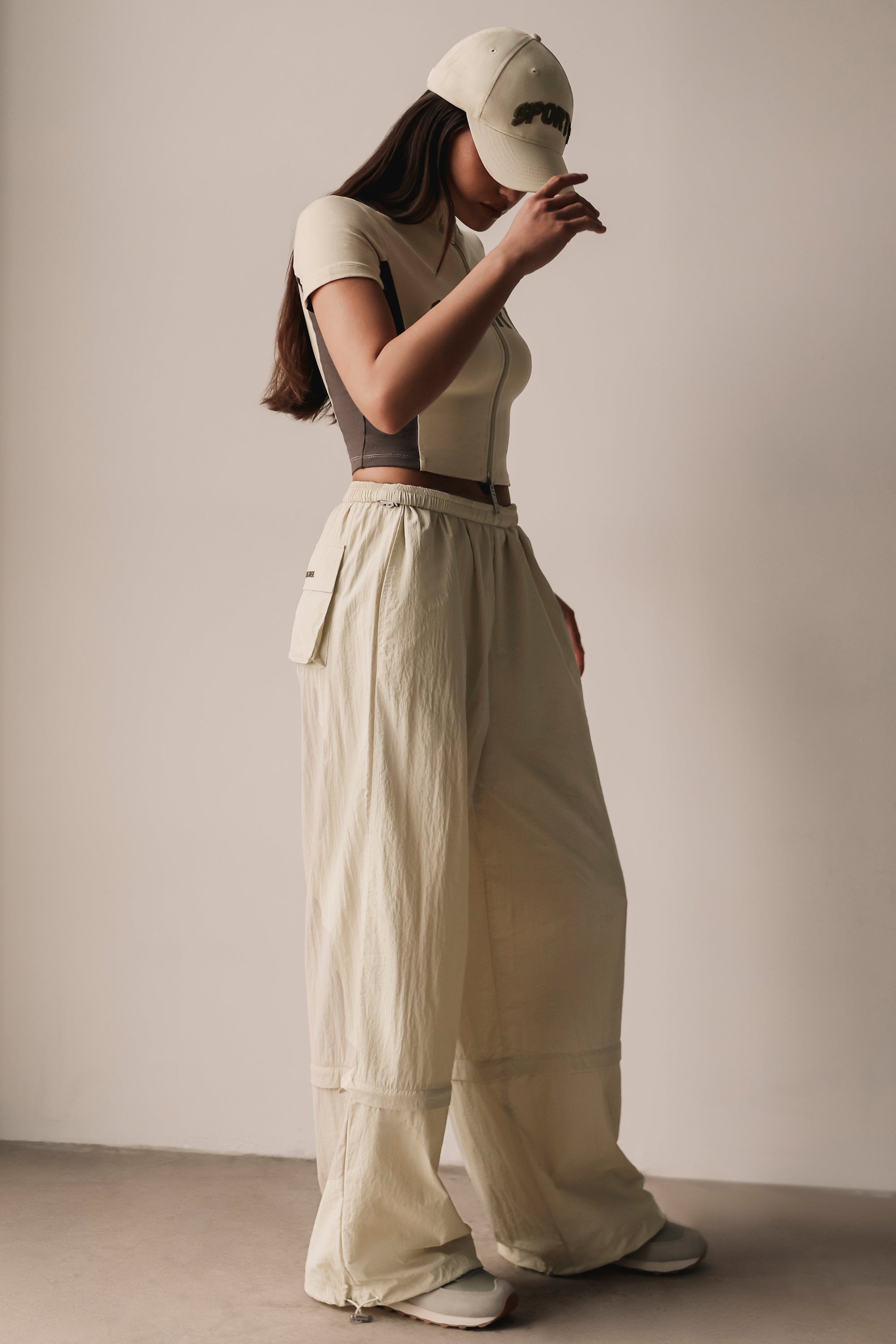 Convertible Wide Leg Track Pants in Bone、mySite、solidvoid