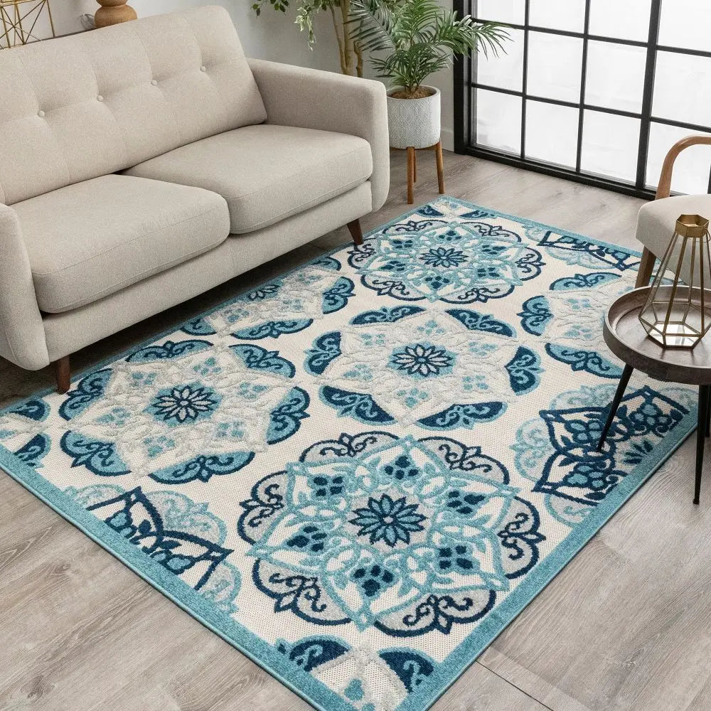 Cabo Bold Floral Blue Indoor/Outdoor High-Low Rug、mySite、gigharbornorthrealestate