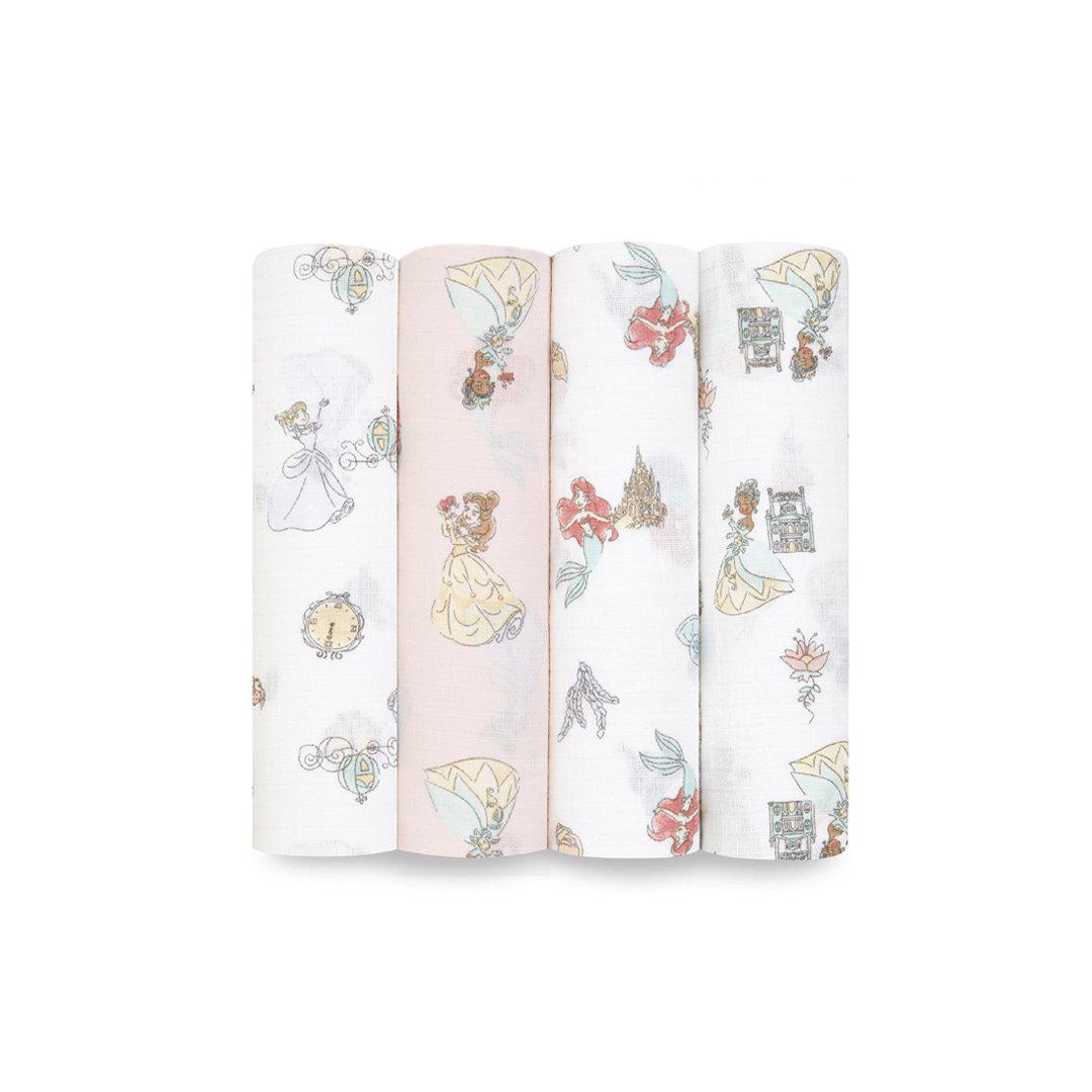  aden + anais Essentials Cotton Muslin Swaddle Blankets - Disney Princess - 4 Pack、mySite、merchandisen