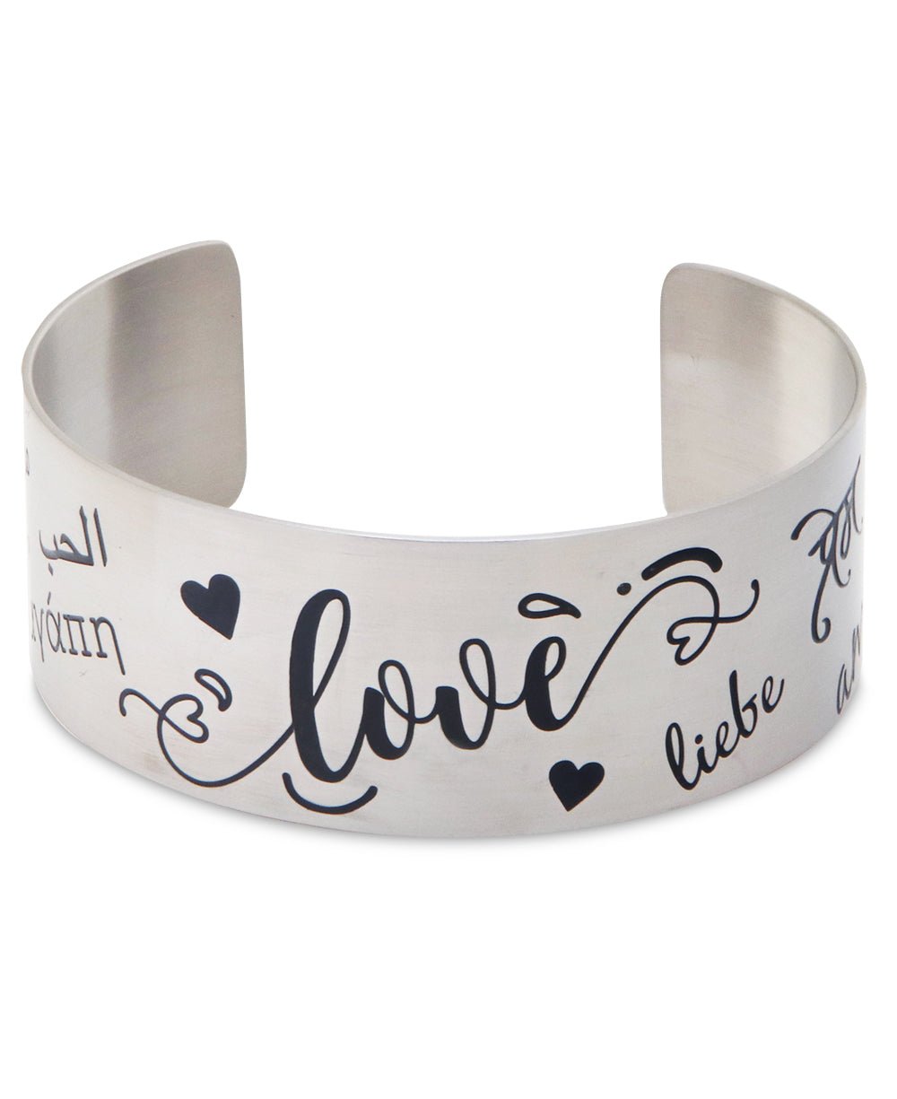 Love in Many Languages Stainless Steel Adjustable Cuff Bracelet、mySite、topwebapps