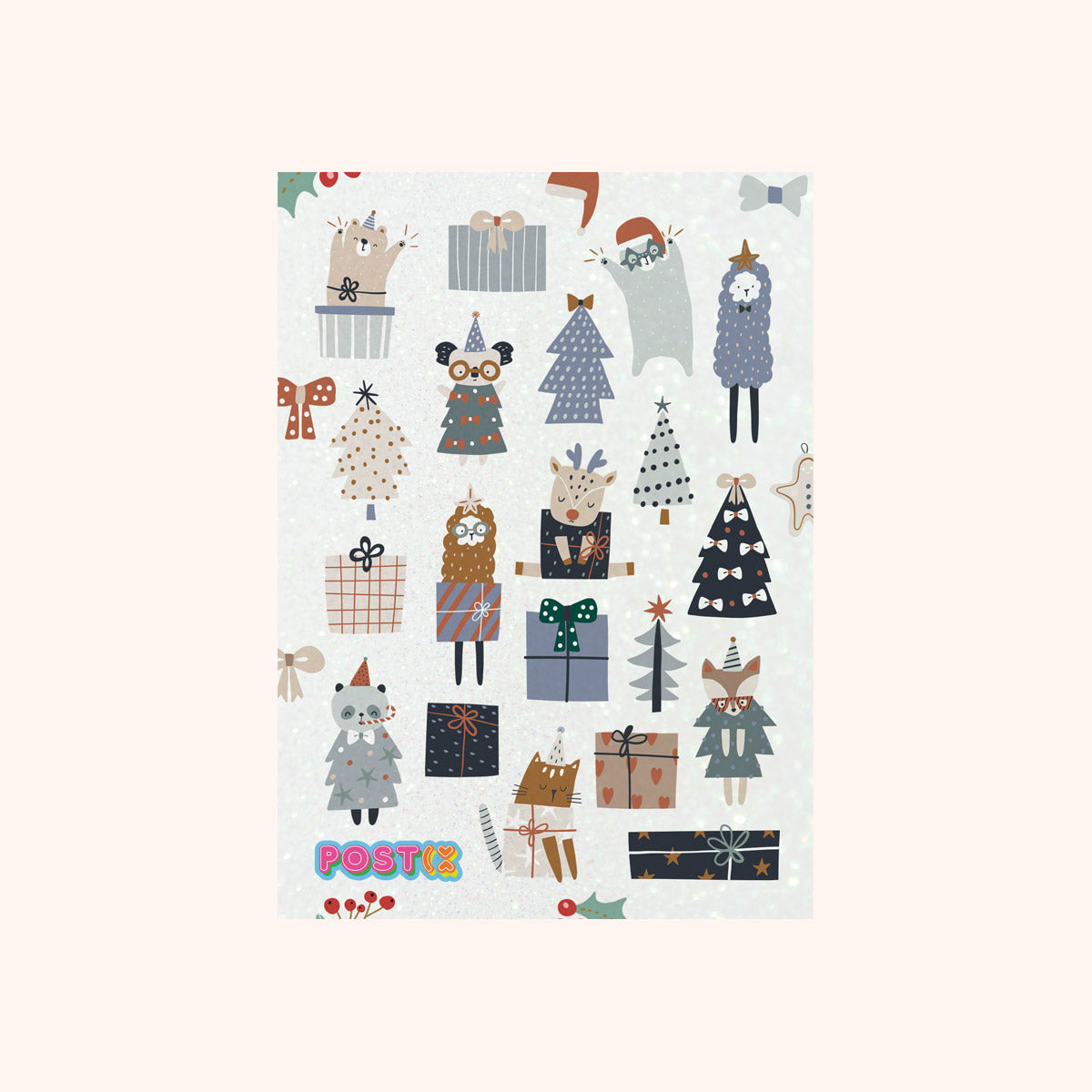  Christmas Animal Presents A6 Glitter Sticker Sheet、mySite、ghnorth