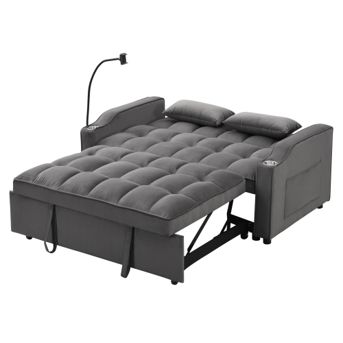 Modern Velvet Loveseat Futon Sofa Couch w/Pullout Bed,Small Love Seat Lounge Sofa with adjustable Reclining Backrest,Toss Pillows, Pockets,Furniture for Living Room,3 in 1 Convertible Sleeper Sofa Bed、、casual