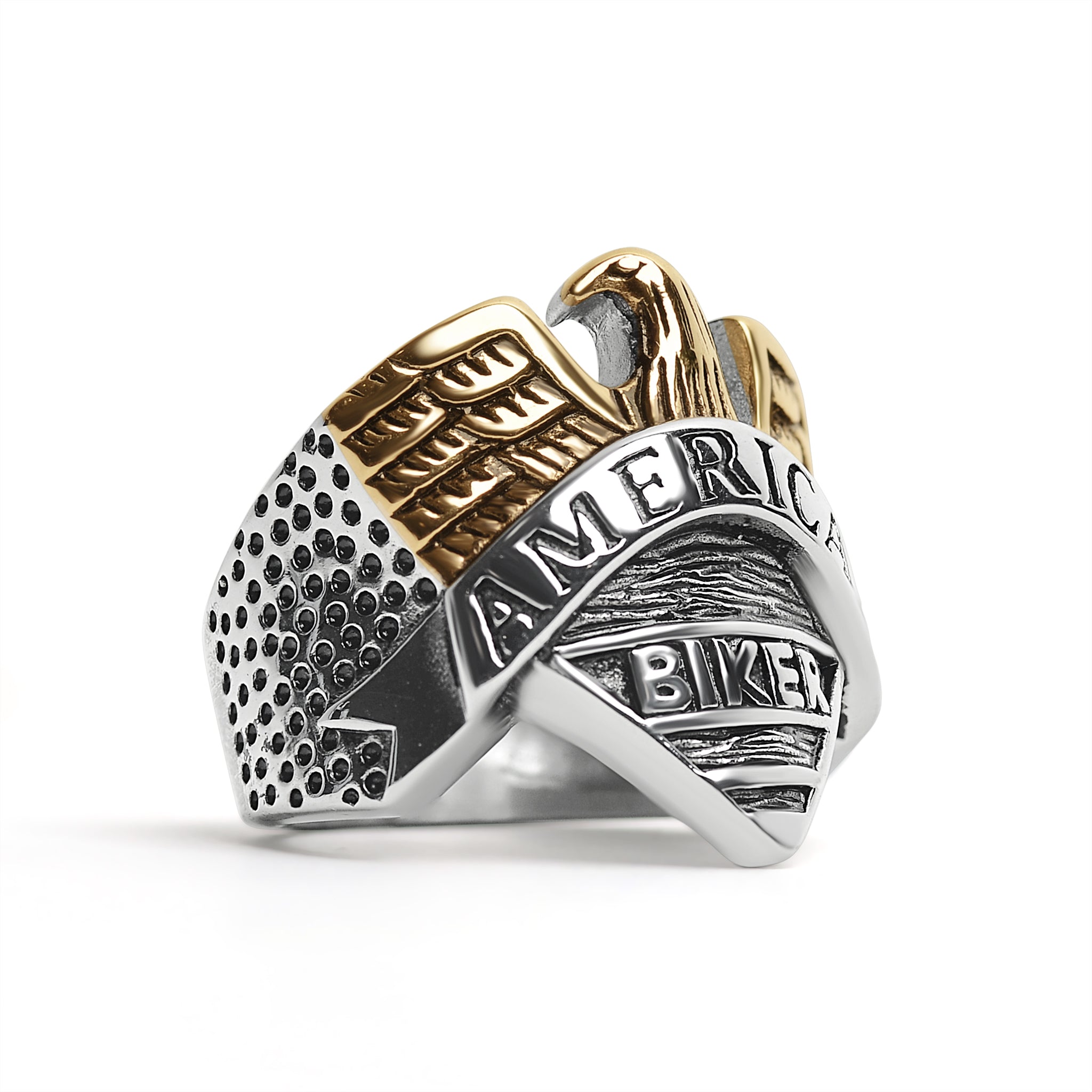 Stainless Steel AMERICAN BIKER With 18K Gold PVD Coated Eagle Ring / SCR4074、mySite、dreamappss