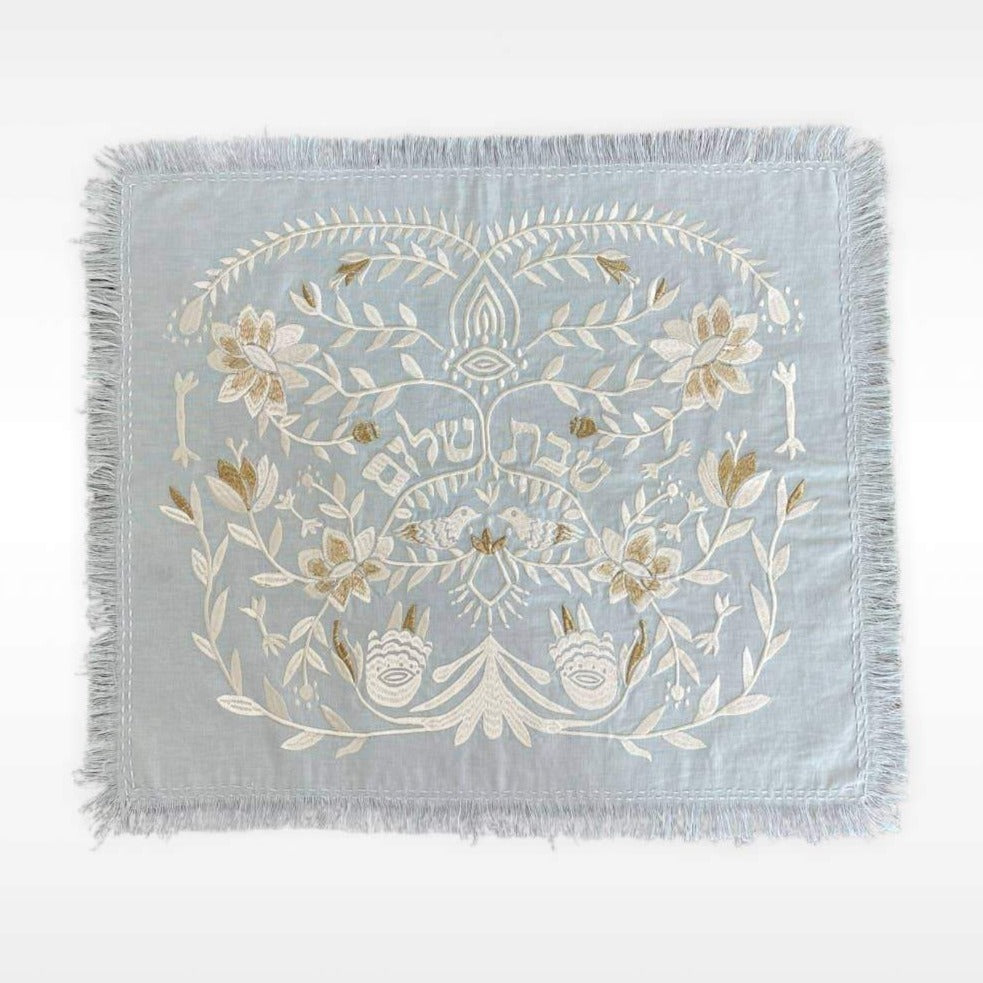 Handmade Linen Challah Cover - Blue and Ivory、mySite、topwebapps