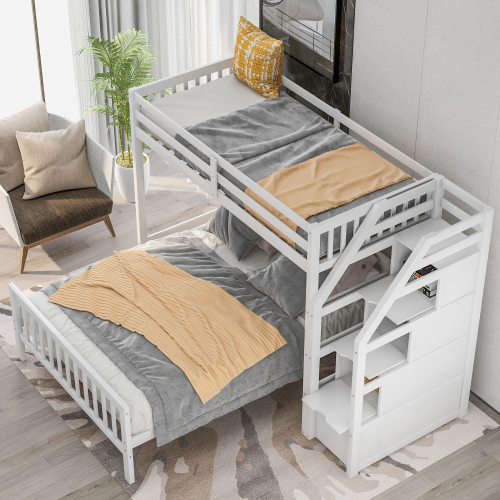 Twin over Full Loft Bed with Staircase,Gray(OLD SKU:SM000107AAE)、、casual