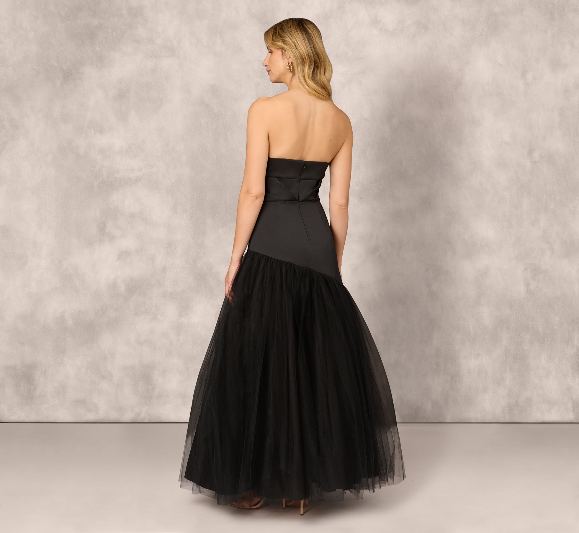 Strapless Mikado Ball Gown With Mesh Skirt In Black、mySite、solidvoid