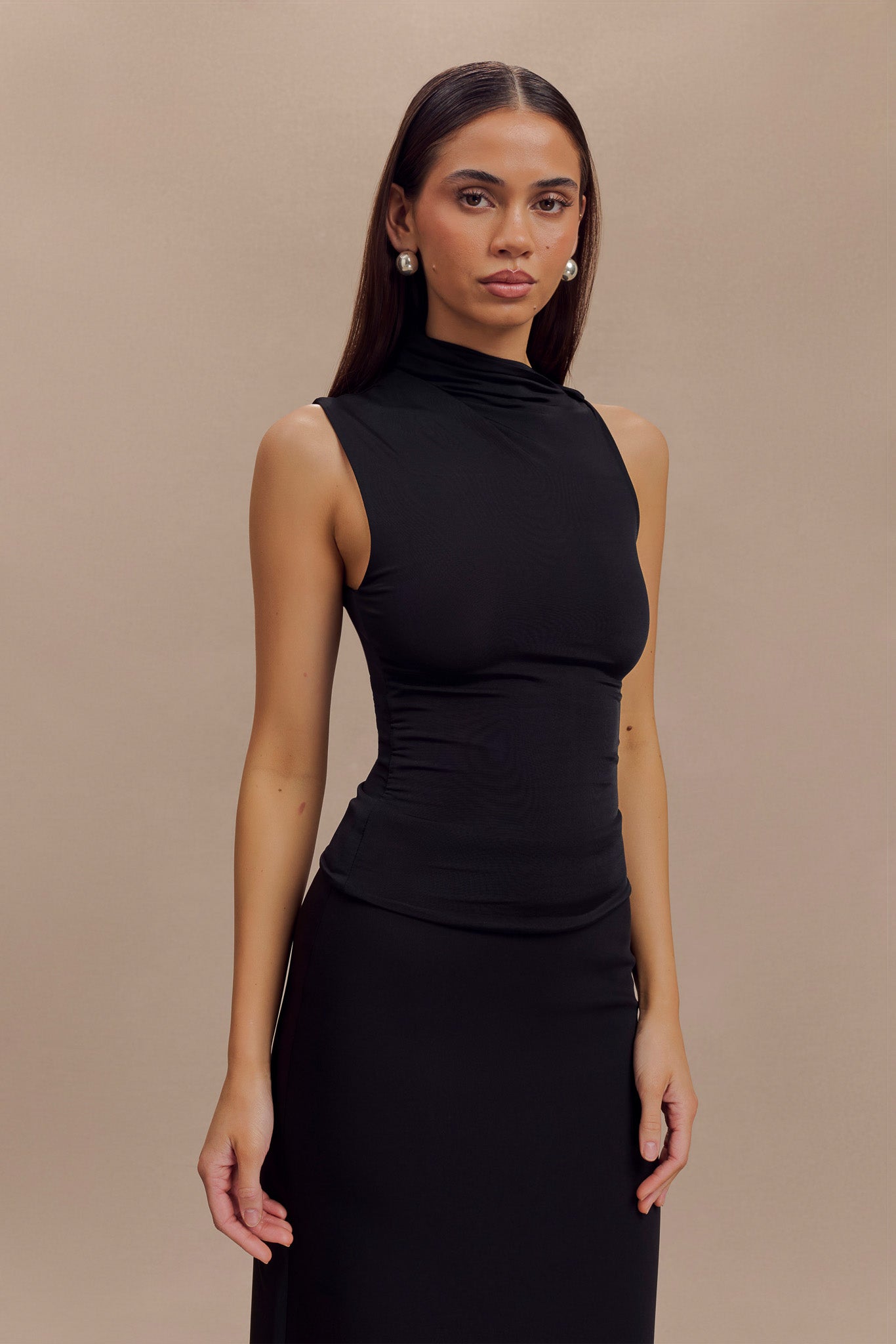 Hadleigh Sleeveless Slinky Top - Black、mySite、solidvoid