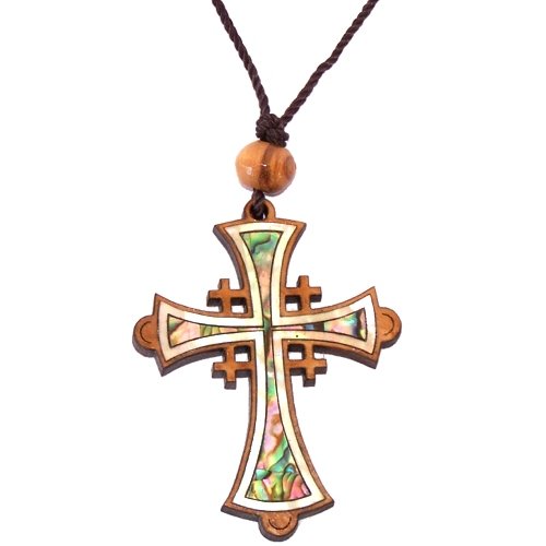 Jerusalem Cross Olivewood with Mother of Pearls (60cm / 23.5 inches, Cross is 5cm or 2 inches)、mySite、topwebapps