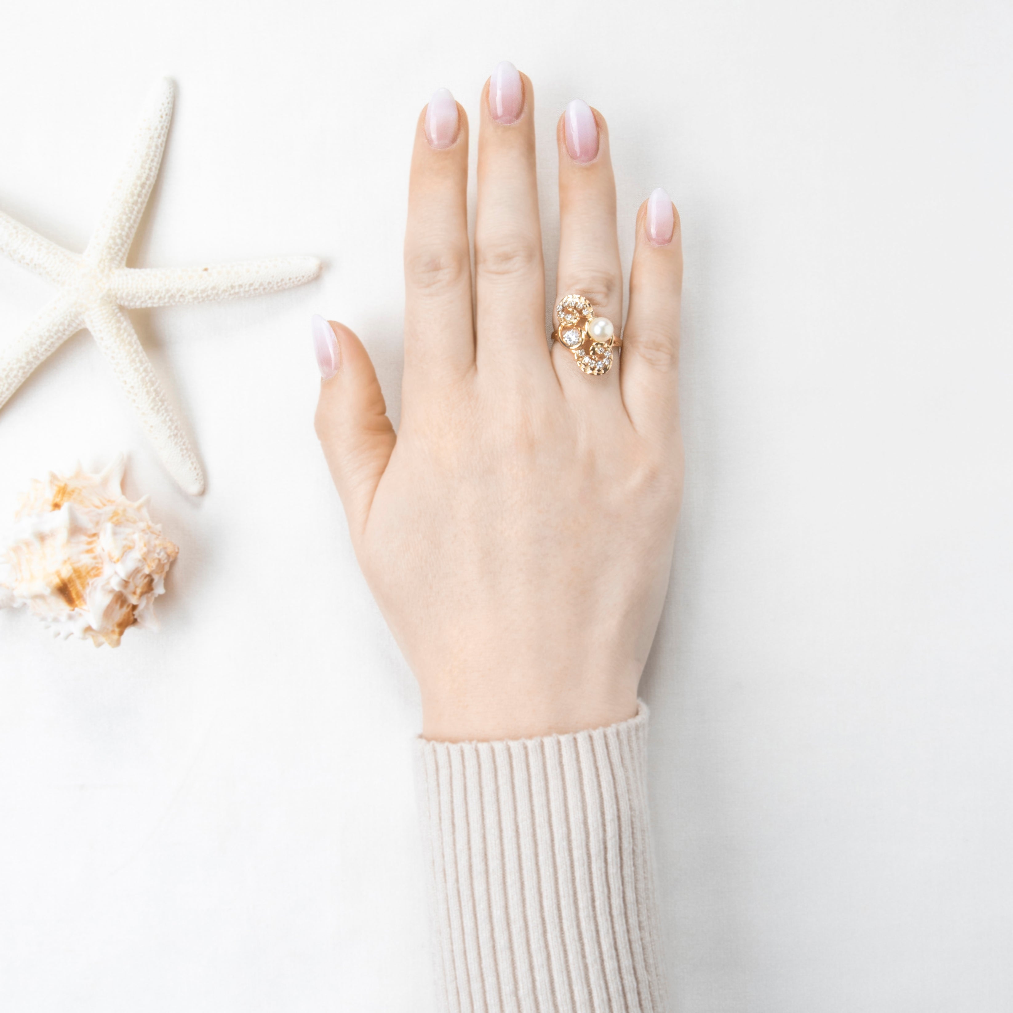 Vintage 14k Yellow Gold Pearl .462cttw Diamond Lustrous Cocktail Ring 7.00、mySite、hinf8tx79