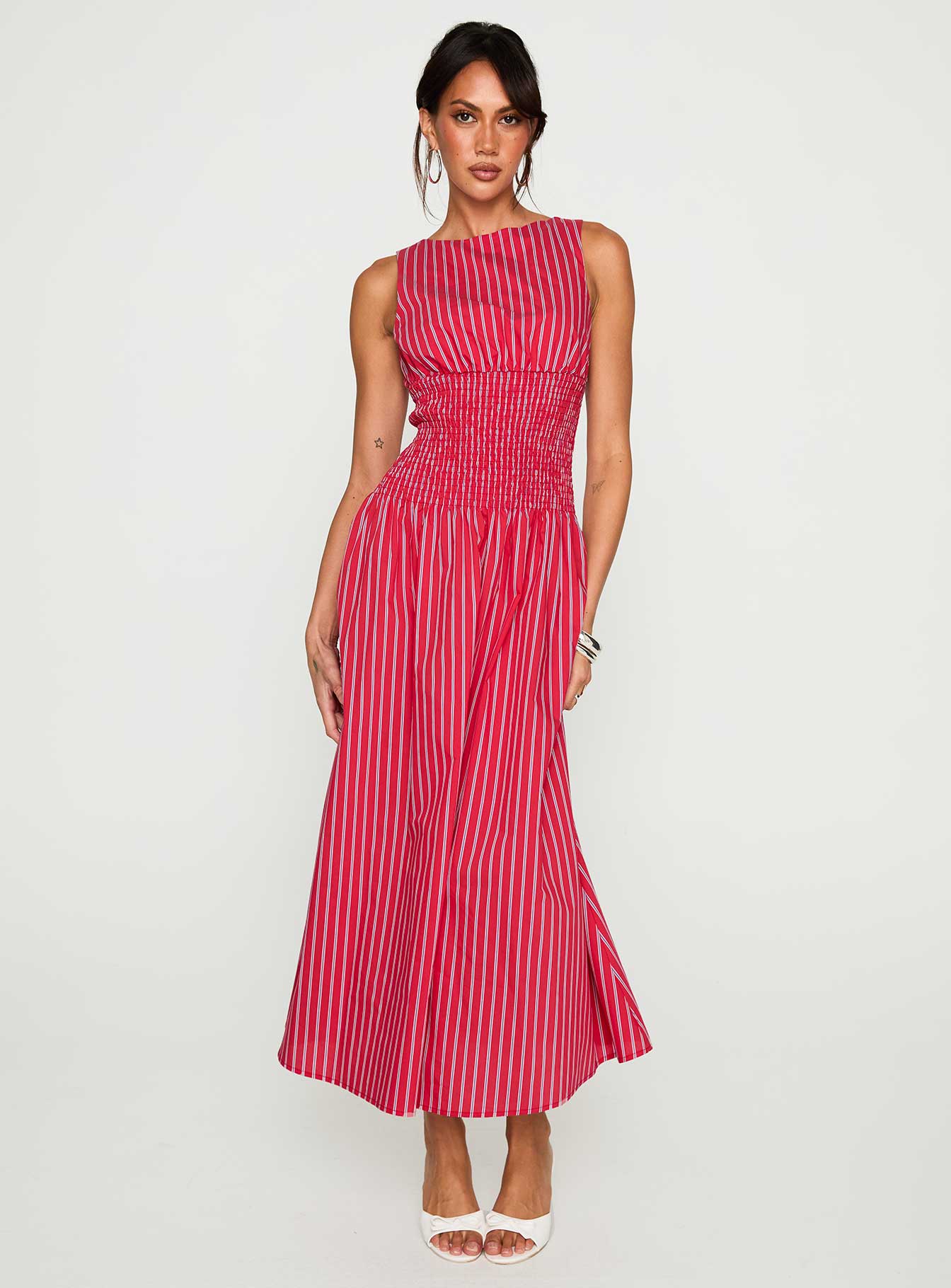Lilienne Cotton Poplin Maxi Dress Red Stripe、mySite、solidvoid