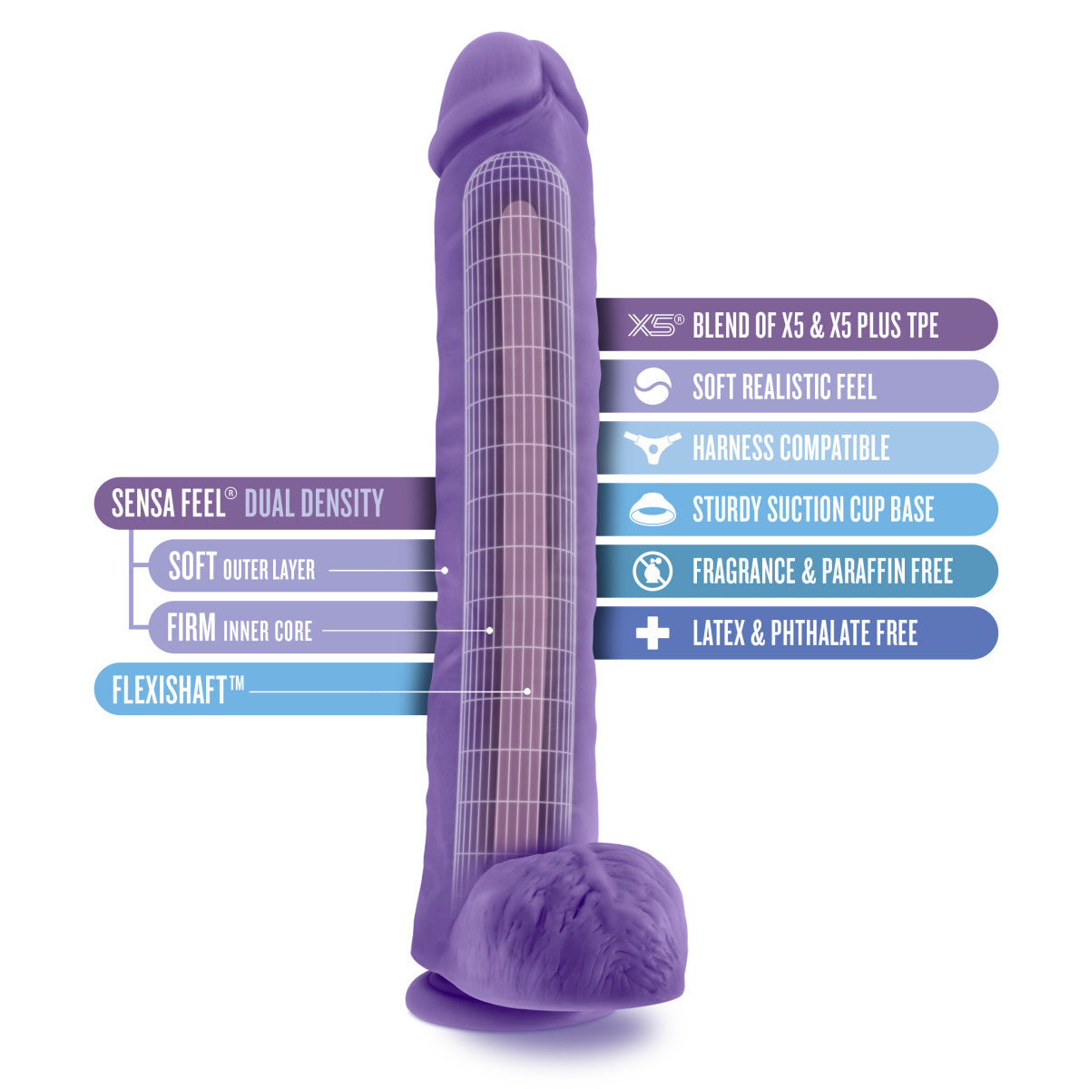 Au Naturel Bold By Blush® | Daddy Realistic Purple 14-Inch Long Dildo With Balls & Suction Cup Base、mySite、bottomscart