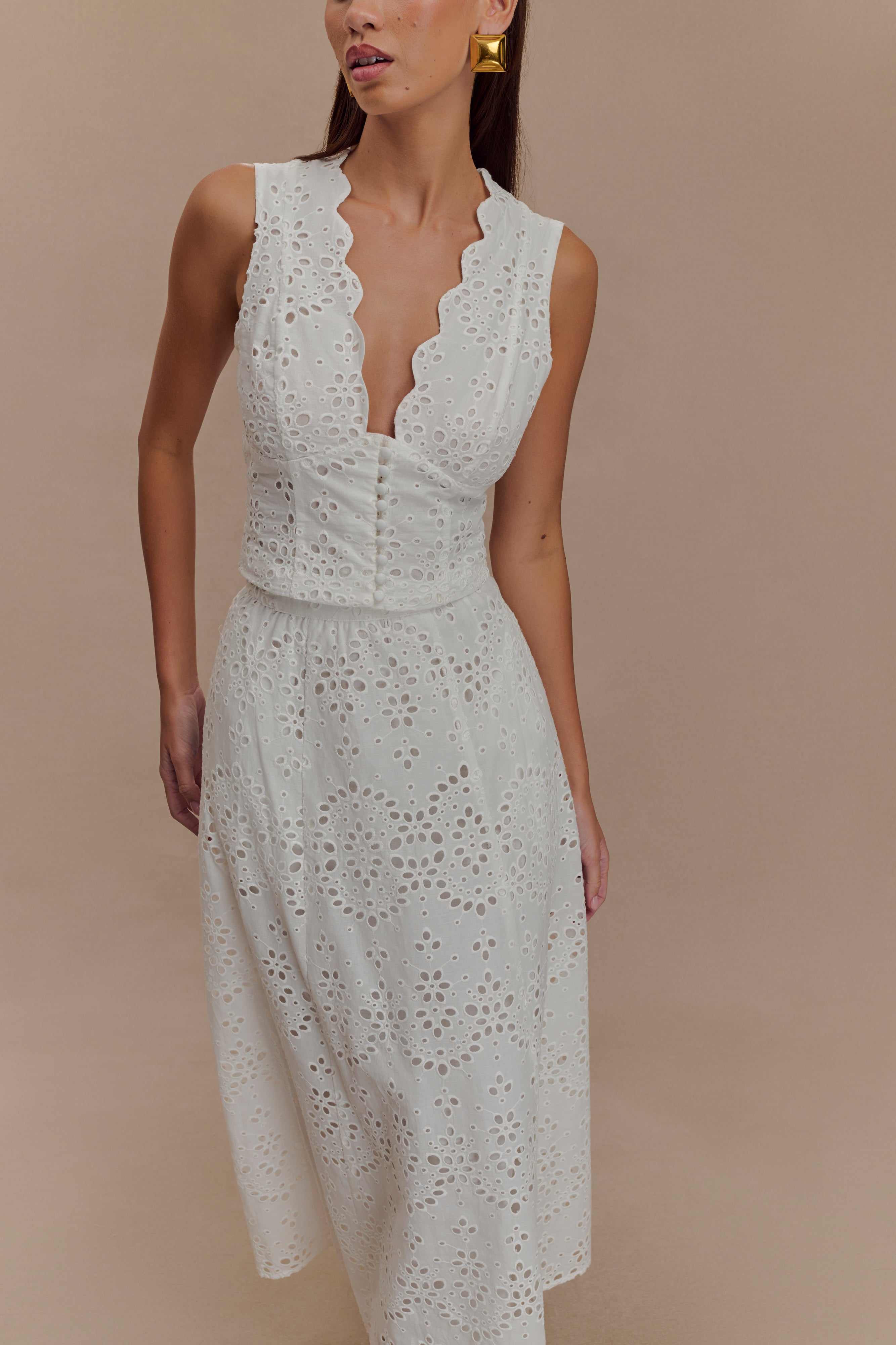 Arla Sleeveless Broderie Top - White、mySite、solidvoid