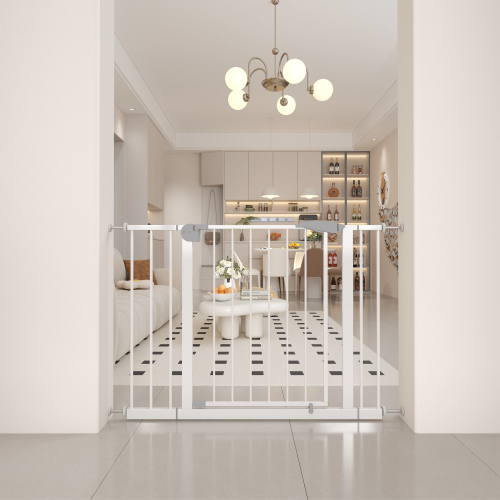 29.5-45.3" Wide Baby Gate for Stairs, Dog Gate Indoor for Doorways, No Drilling Pressure Mounted Pet Gates for Kids, Easy Walk Through Safety Gate, White、、casual