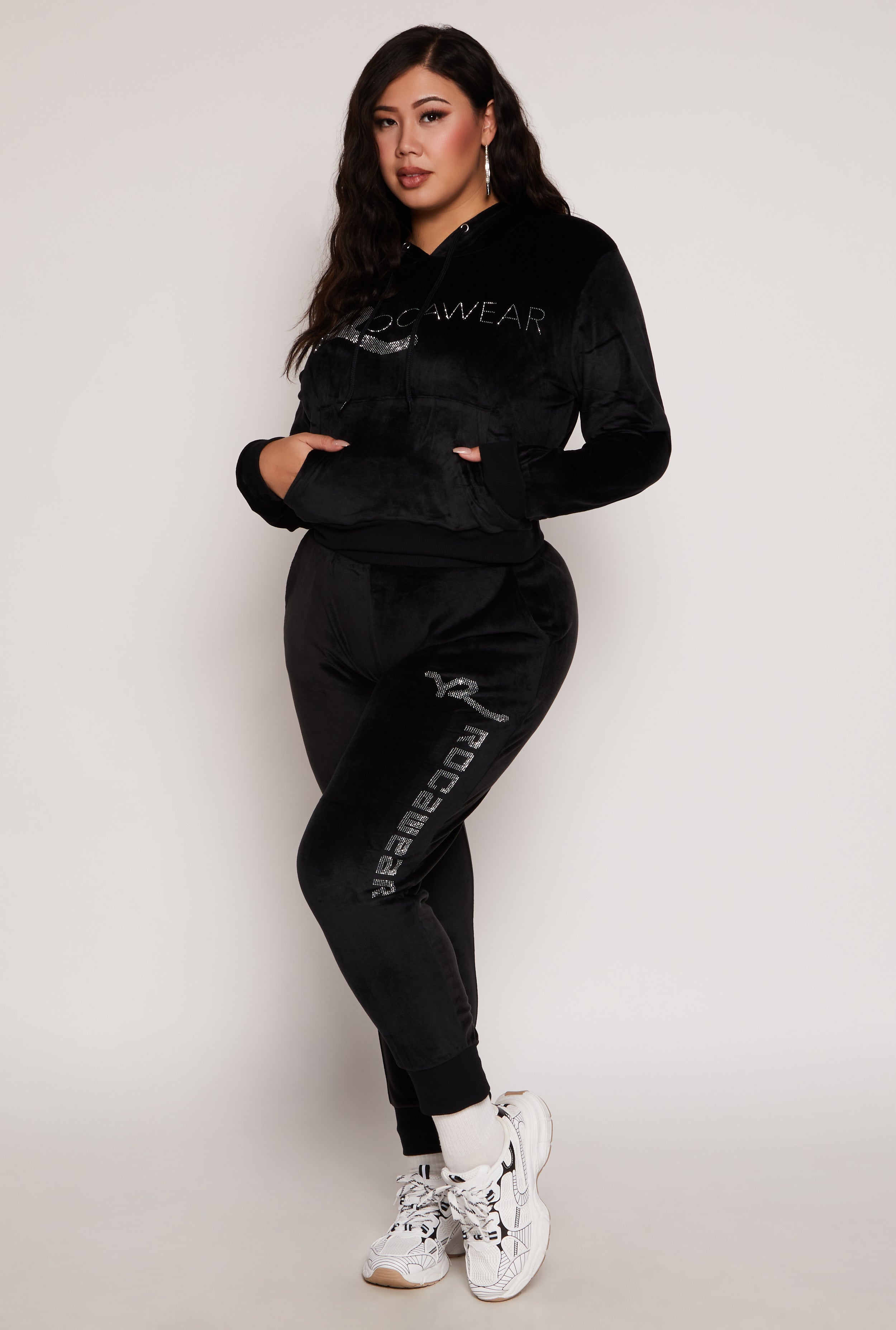 Plus Size Rocawear Rhinestone Velour Hoodie、mySite、camillekostekn