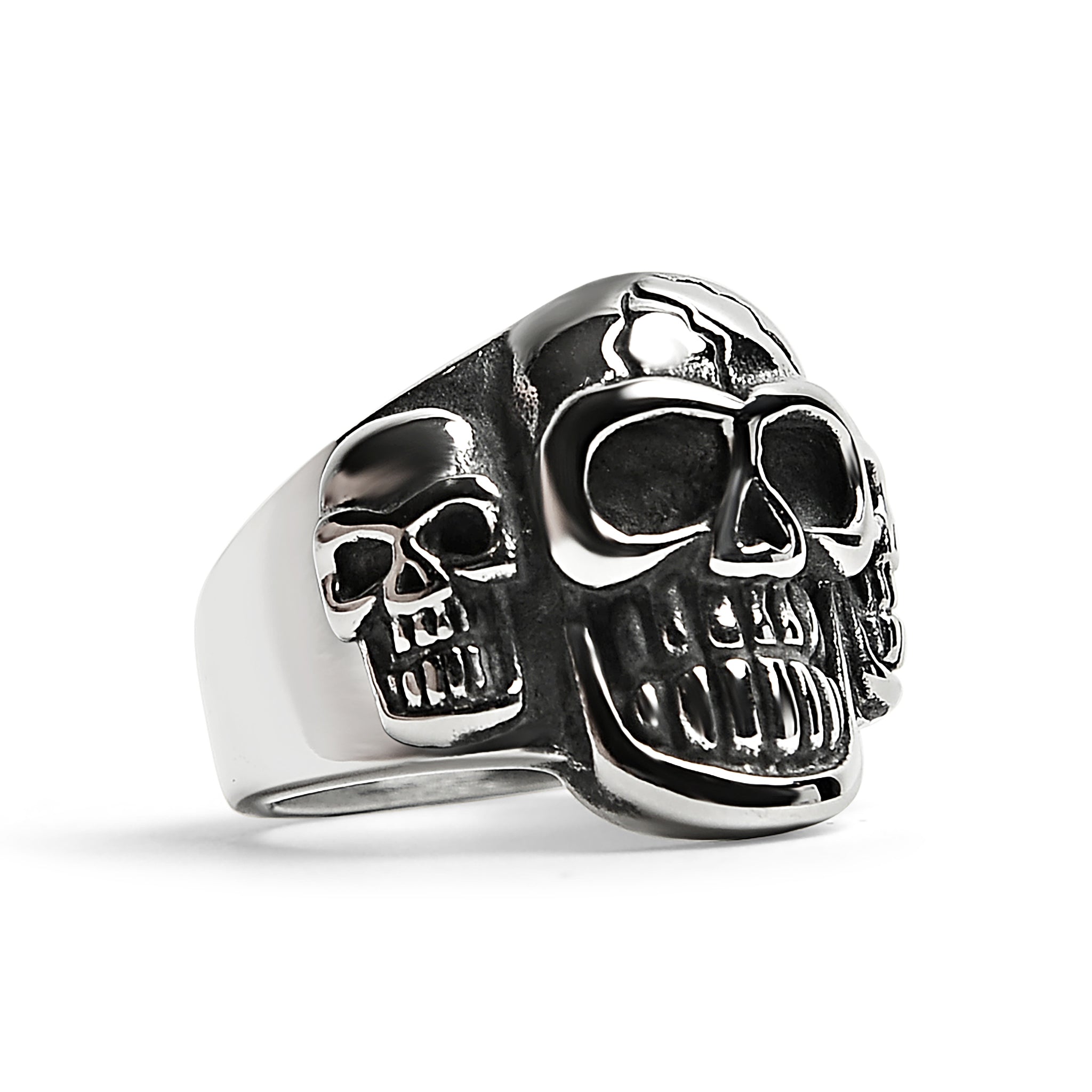 Stainless Steel Polished Cracked Triple Skulls Ring / SCR3038、mySite、dreamappss