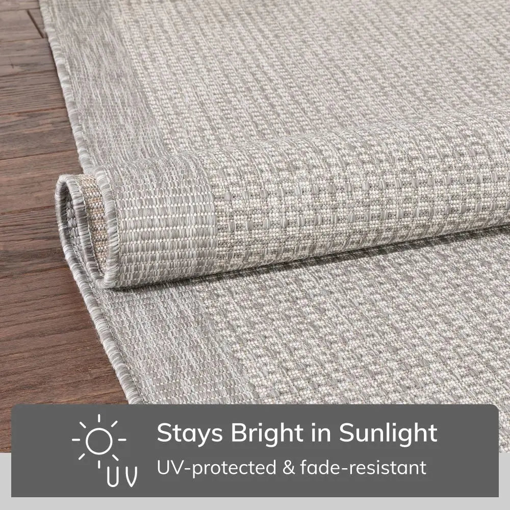 Odin Solid & Striped Border Indoor Outdoor Grey Ivory Flatweave Rug、mySite、gigharbornorthrealestate