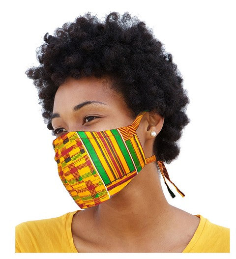 Kente African Print Adjustable, Reusable, Reversible, Face Mask、mySite、solidvoid