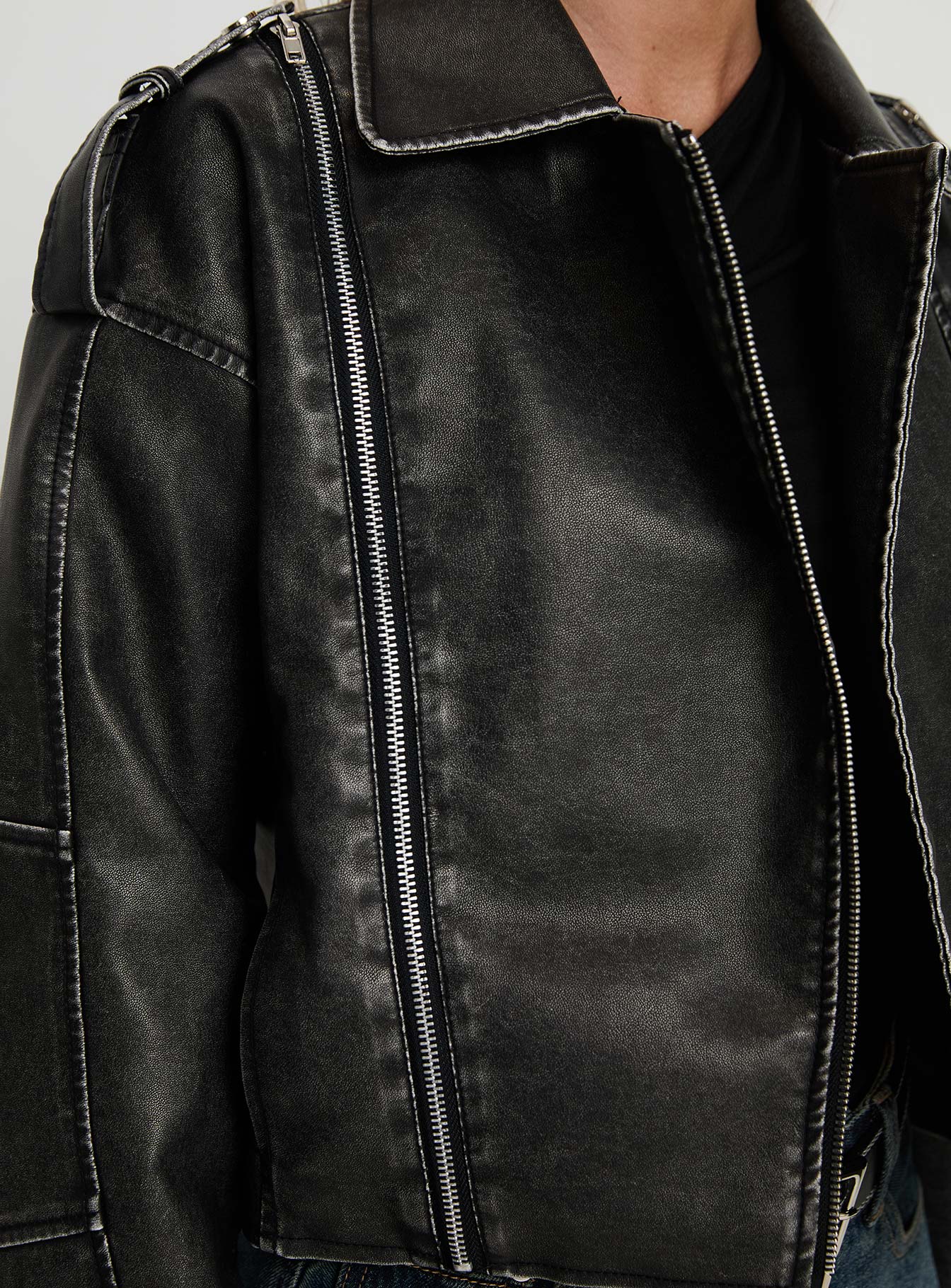 Believe In Me Faux Leather Jacket Washed Black、mySite、solidvoid