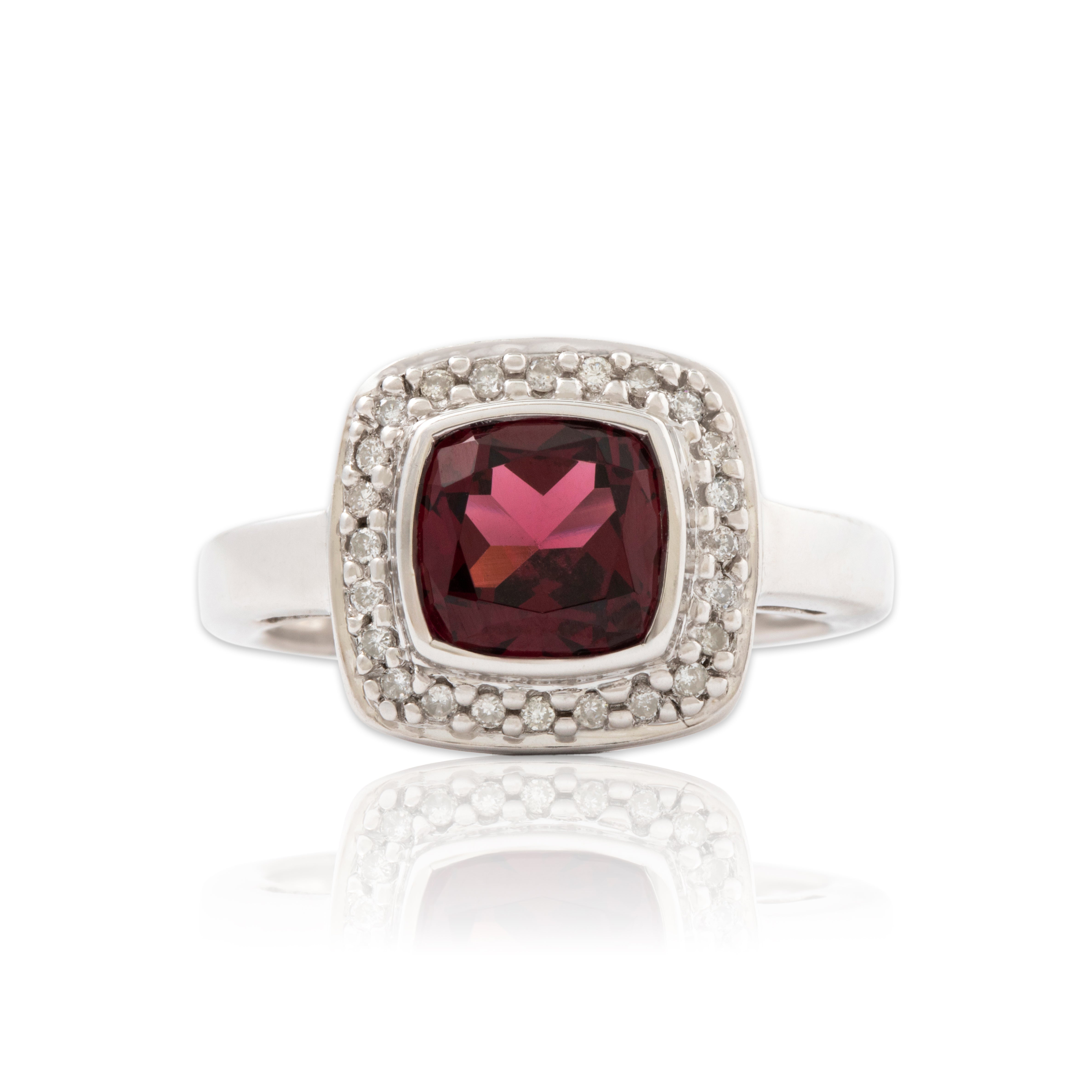 Vintage 14k White Gold 1.6ct Rhodolite Garnet Diamond Square Halo Ring 5.25、mySite、hinf8tx79