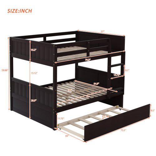 Full Over Full Bunk Bed with Twin Size Trundle, White ( old sku: LP000250AAK )、、casual