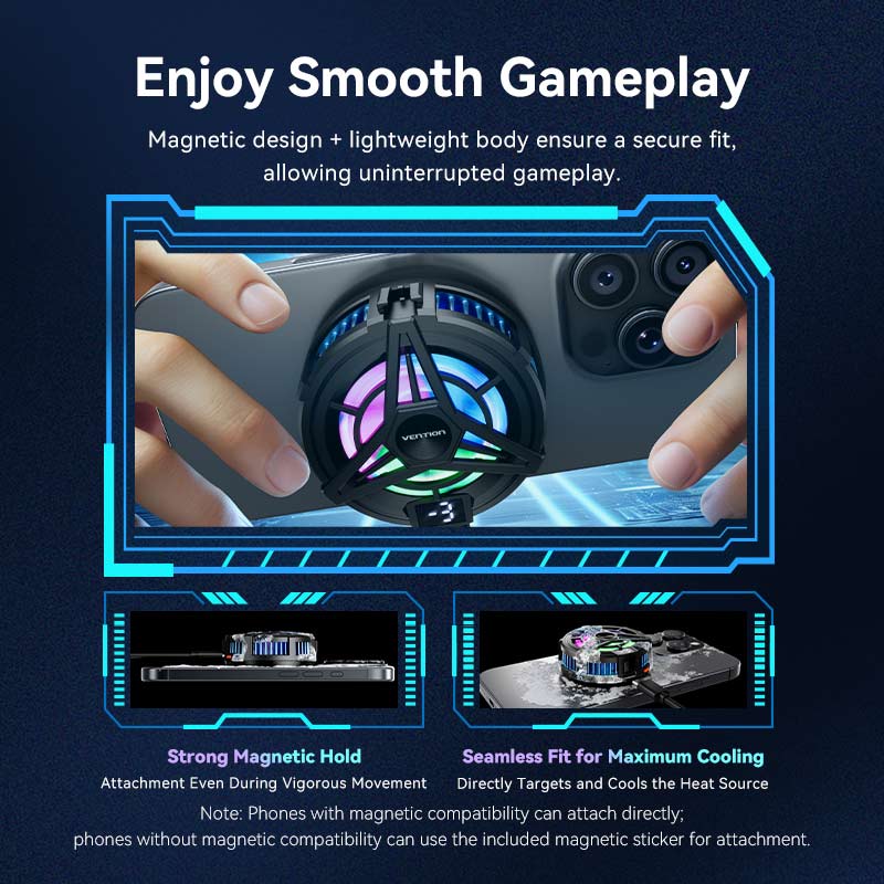 Vention Magnetic Mobile Phone Cooler with 3-Gear Adjustment Black LED Display Type、mySite、fannypackpong