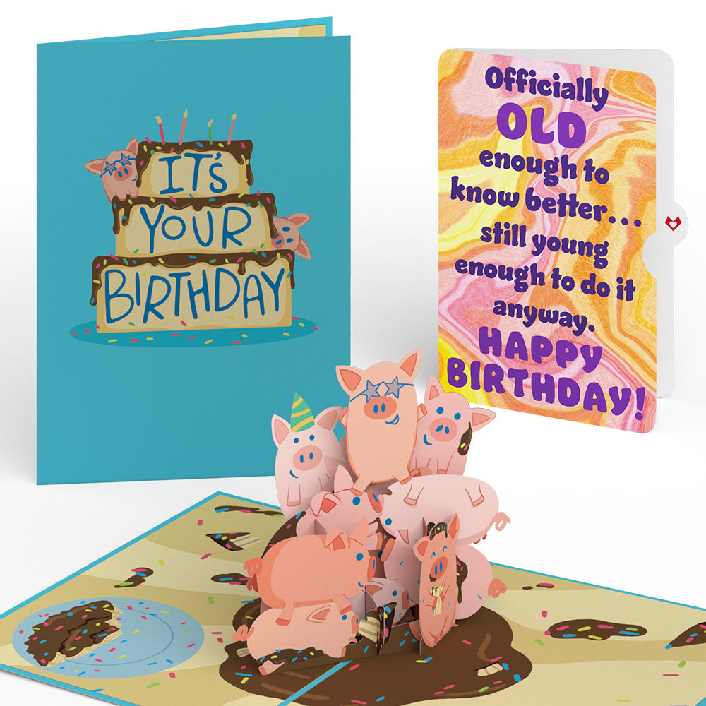 Hog Wild Birthday Pop-Up Card and Old Enough Young Enough Sentiment Set、mySite、solidvoid
