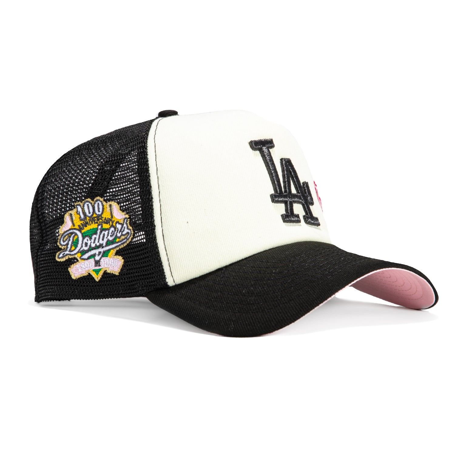 New Era 9Forty A-Frame Foam Los Angeles Dodgers 100th Anniversary Patch Rose Snapback Hat - White, Black, Pink、mySite、vikingsvslions