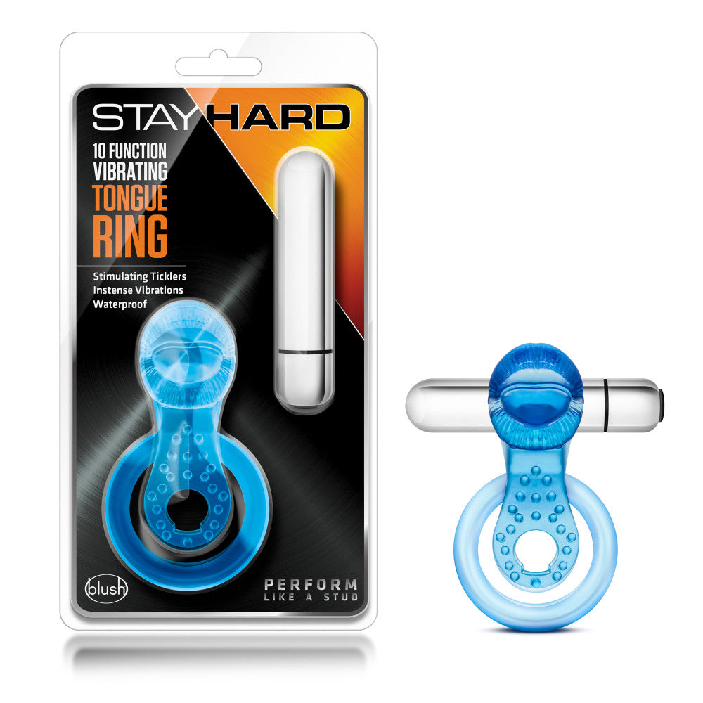 Stay Hard By Blush® | Tongue Ring: 3-In-1 Blue 10-Function Vibrating Penis Ring、mySite、bottomscart