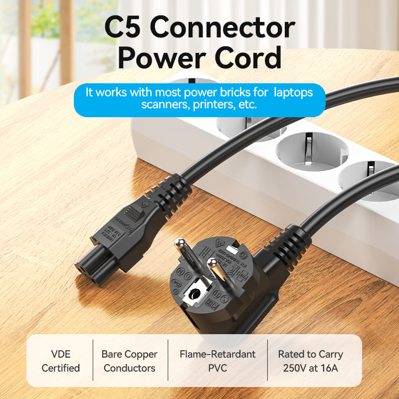 3-Prong Power Cord 1.8M C5 Connector EU Plug、mySite、fannypackpong