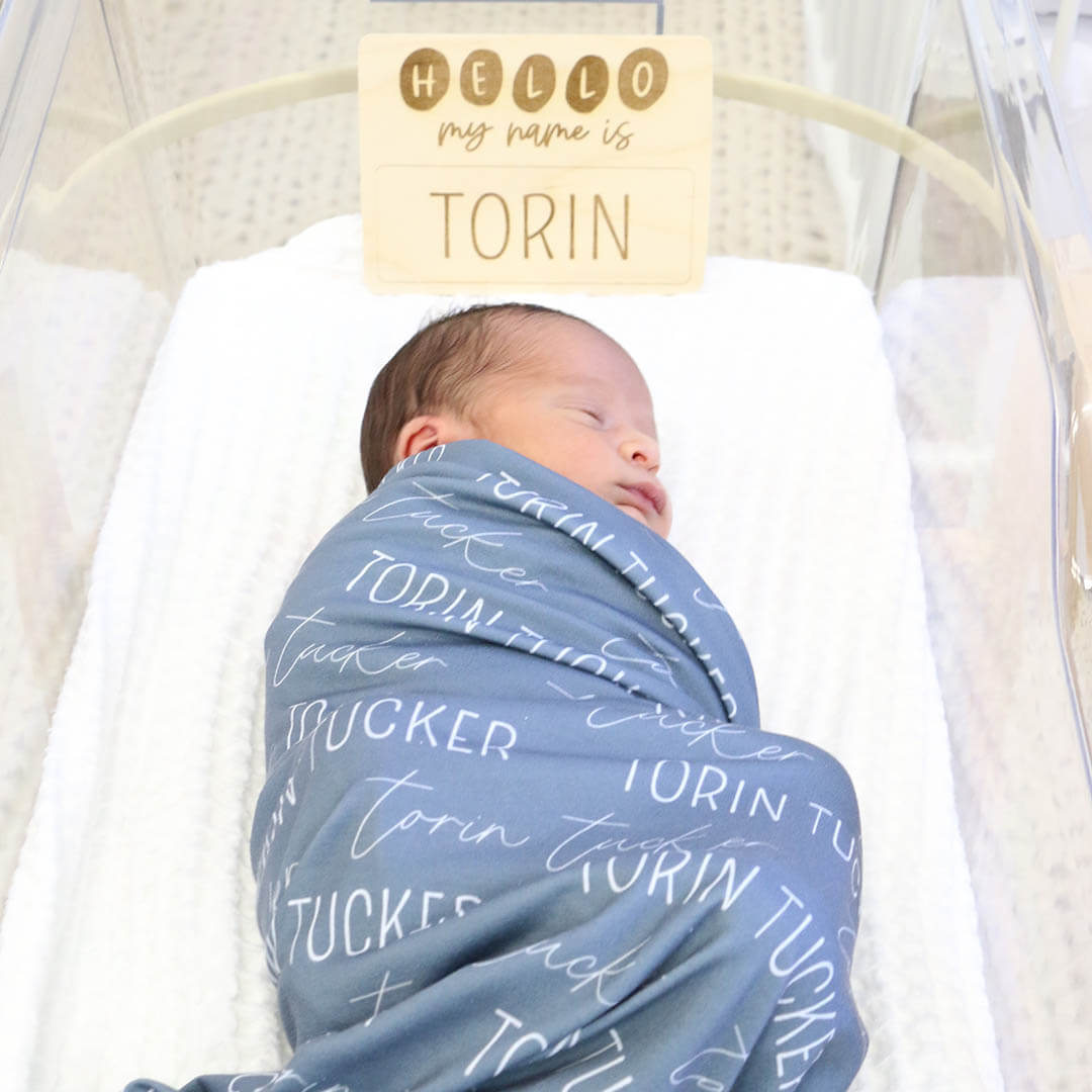 Personalized Dusty Blue Baby Name Swaddle Blanket - Block & Script、mySite、layawaytickets