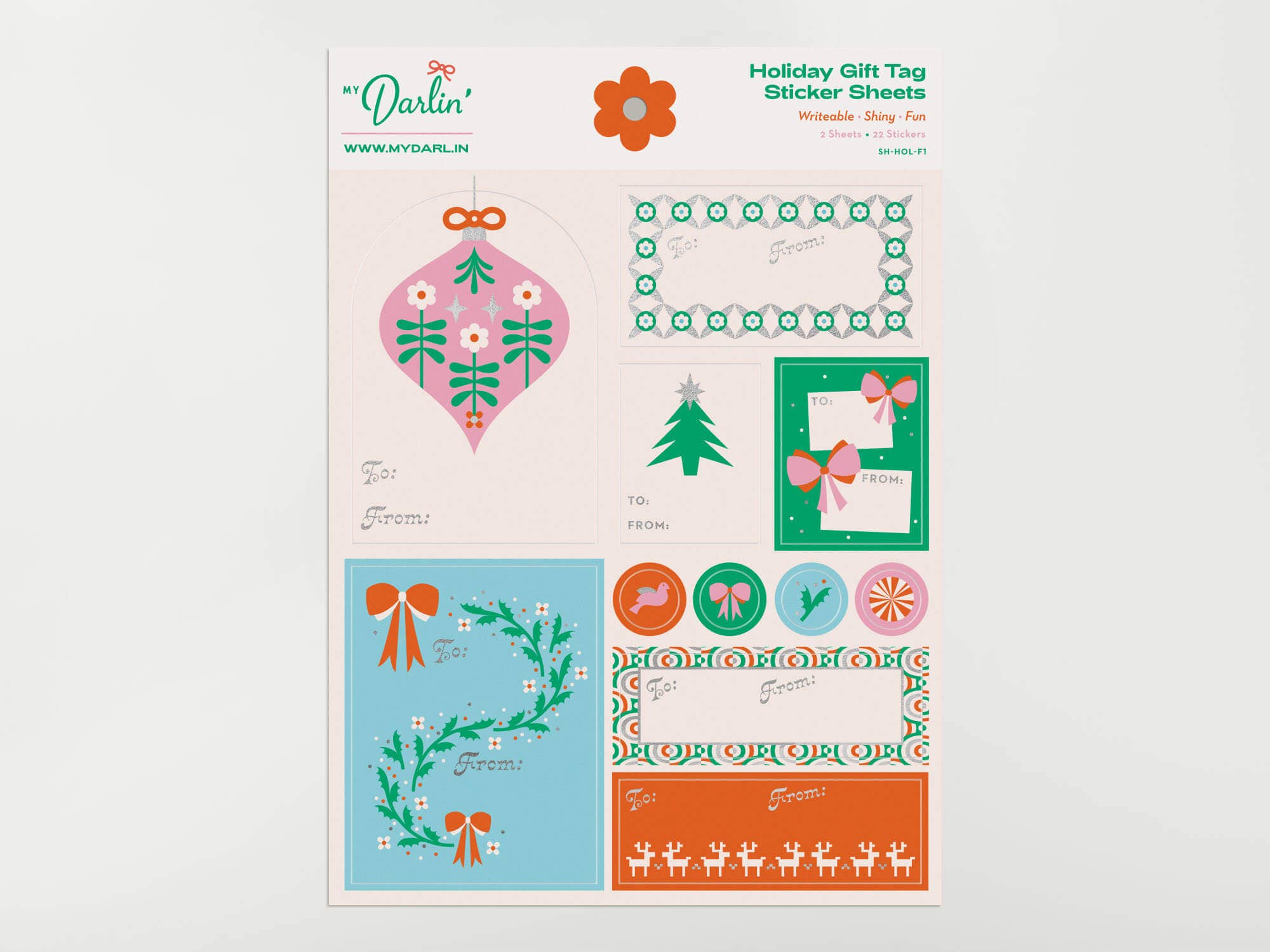 My Darlin' - Silver Foil Holiday Gift Tag Sticker Sheet Set、mySite、garagedoors4me