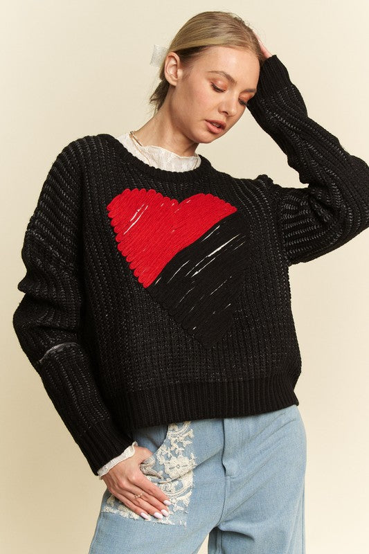 Davi & Dani Contrast Heart Dropped Shoulder Sweater、mySite、justintrudeaud