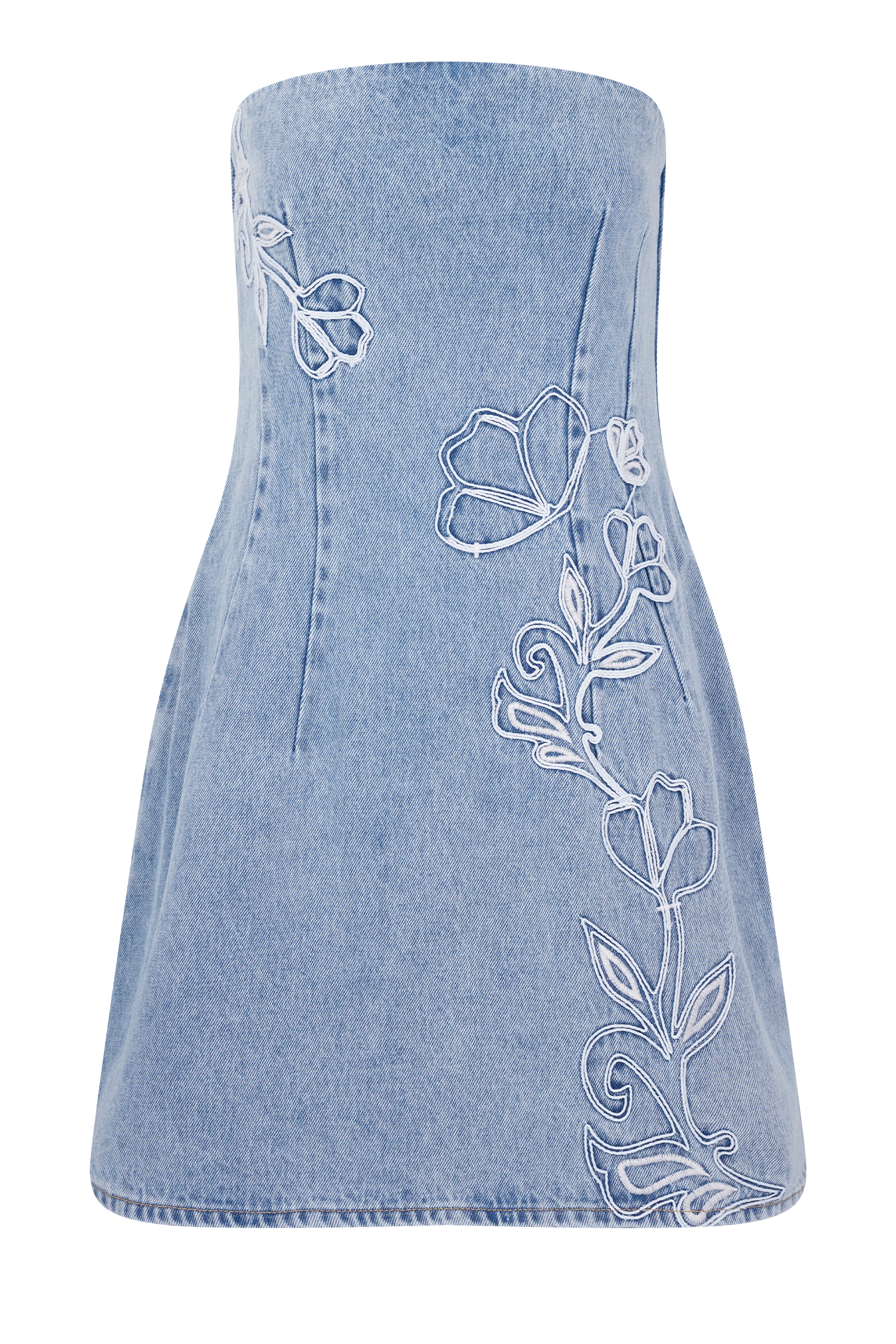 Akira Embroidered Denim Mini Dress - Mid Blue、mySite、solidvoid